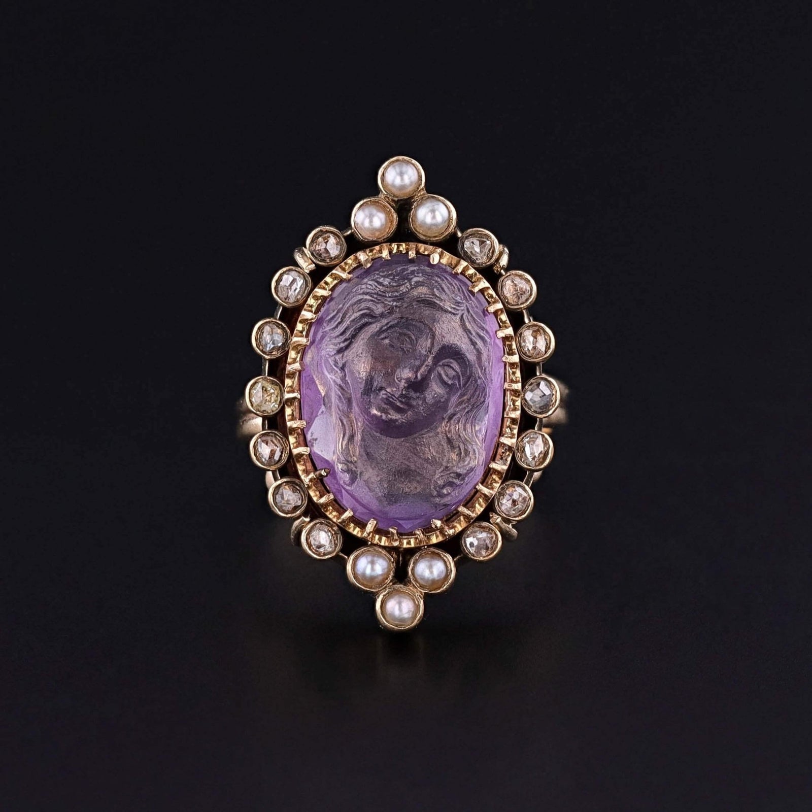 Antique Amethyst Cameo Ring of 14k and 18k Gold - Trademark Antiques