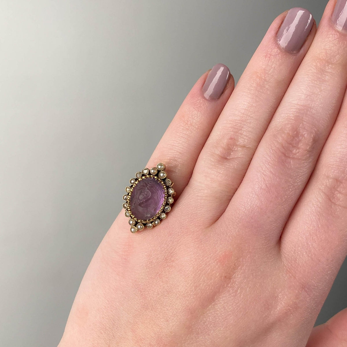 Antique Amethyst Cameo Ring of 14k and 18k Gold - Trademark Antiques