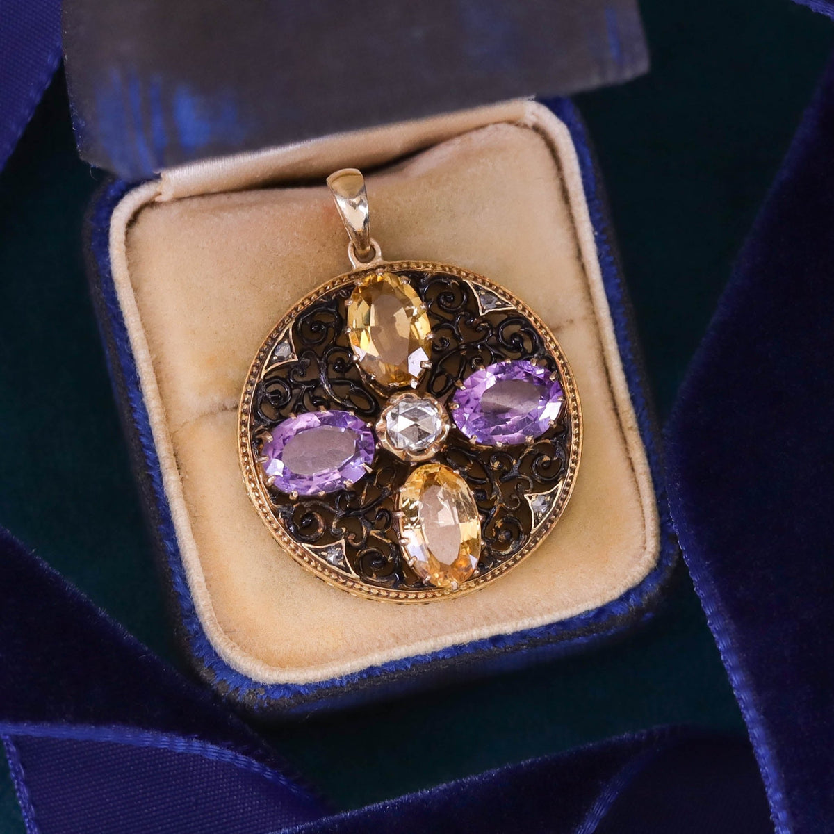Antique Amethyst &amp; Citrine Pendant of 15ct Gold - Trademark Antiques
