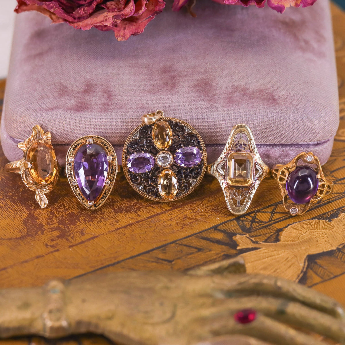 Antique Amethyst &amp; Citrine Pendant of 15ct Gold - Trademark Antiques