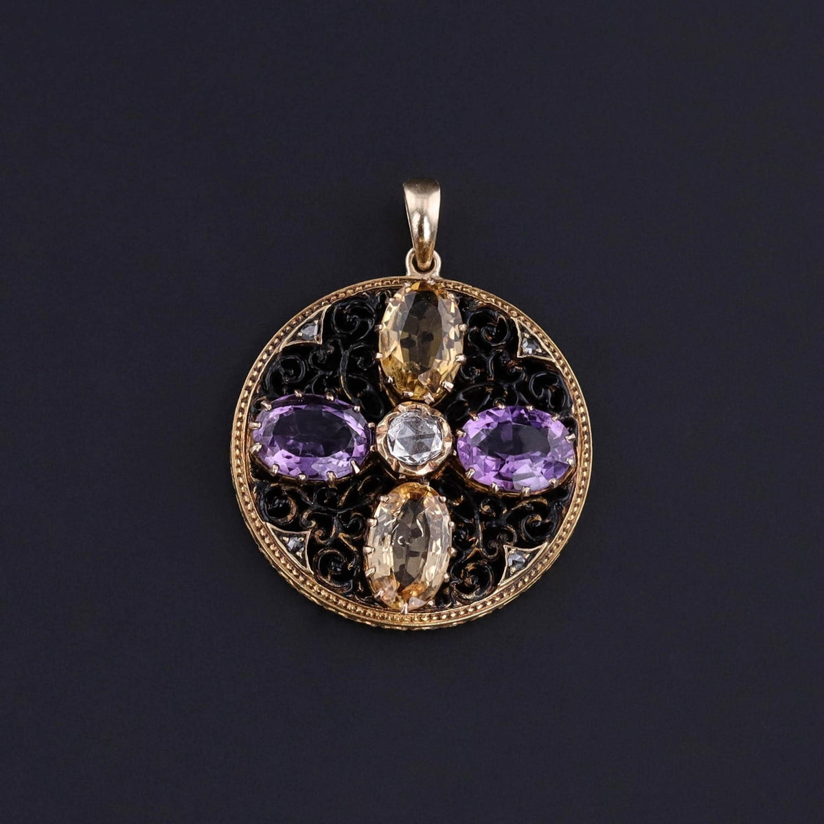 Antique Amethyst &amp; Citrine Pendant of 15ct Gold - Trademark Antiques