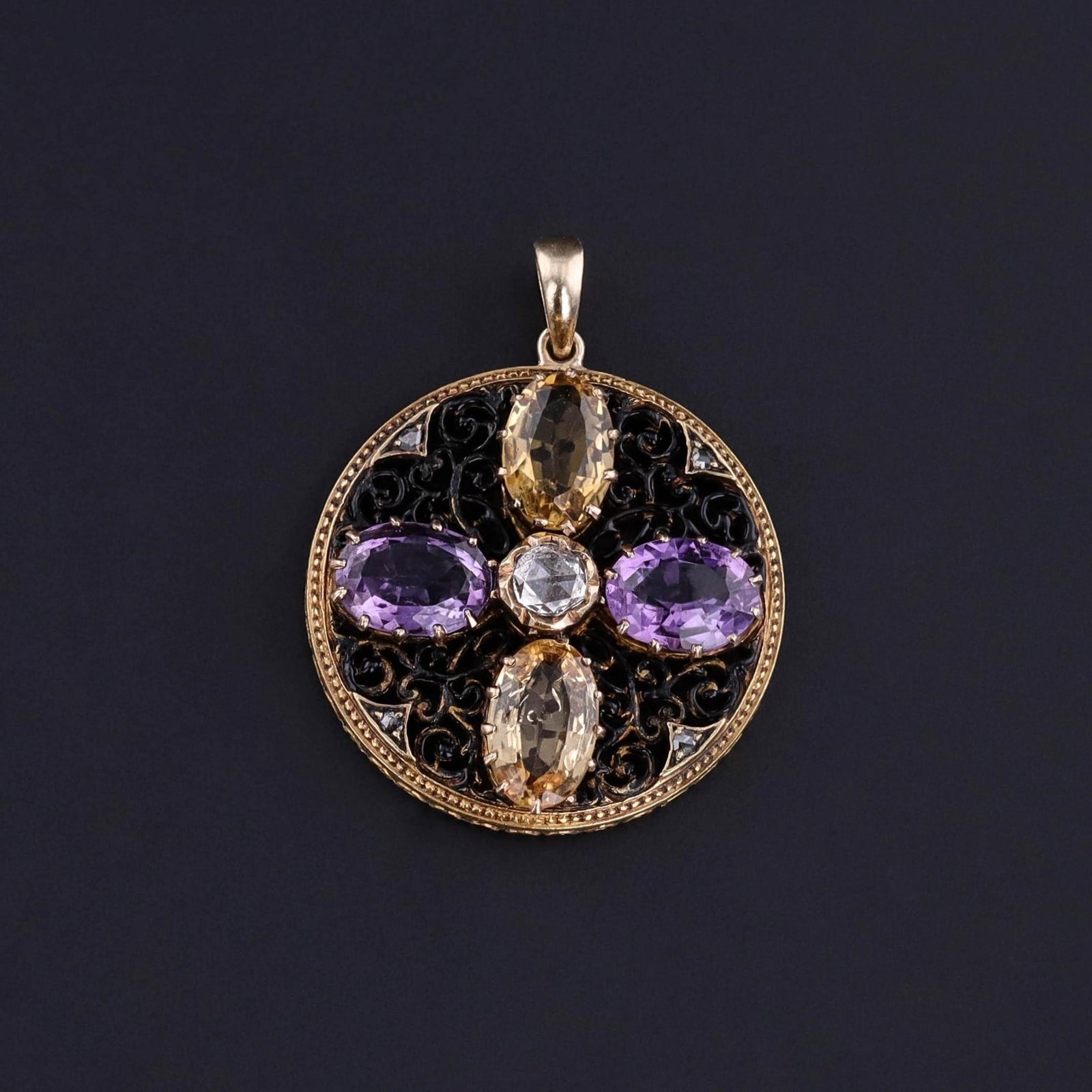 Antique Amethyst & Citrine Pendant of 15ct Gold - Trademark Antiques