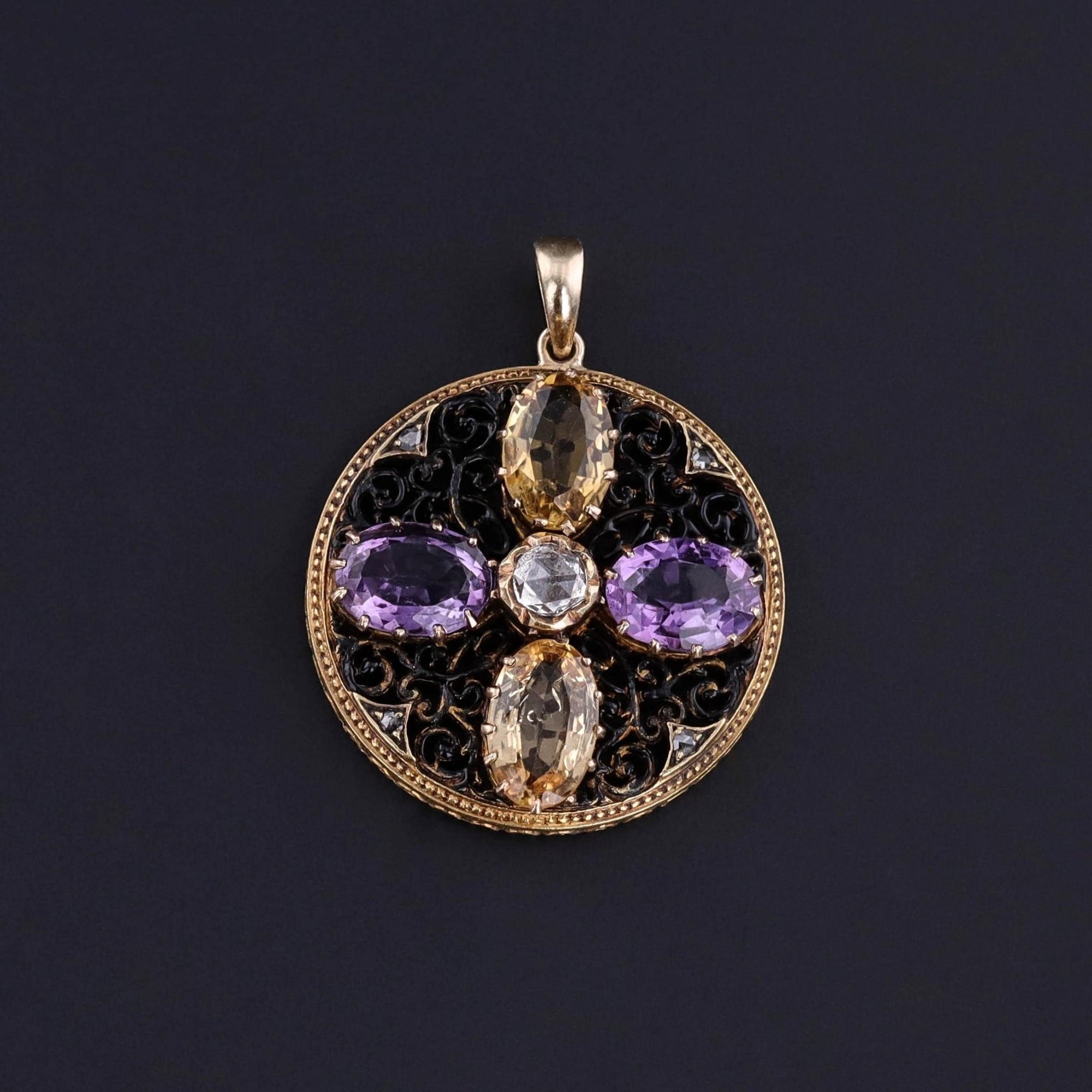 Antique Amethyst & Citrine Pendant of 15ct Gold - Trademark Antiques