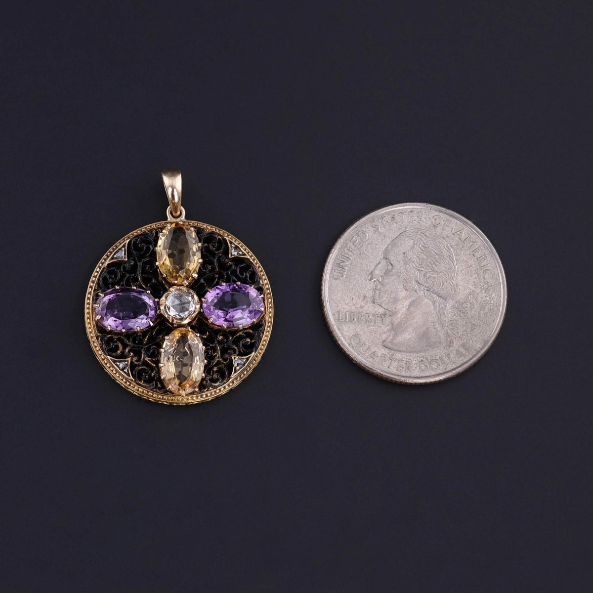 Antique Amethyst &amp; Citrine Pendant of 15ct Gold - Trademark Antiques