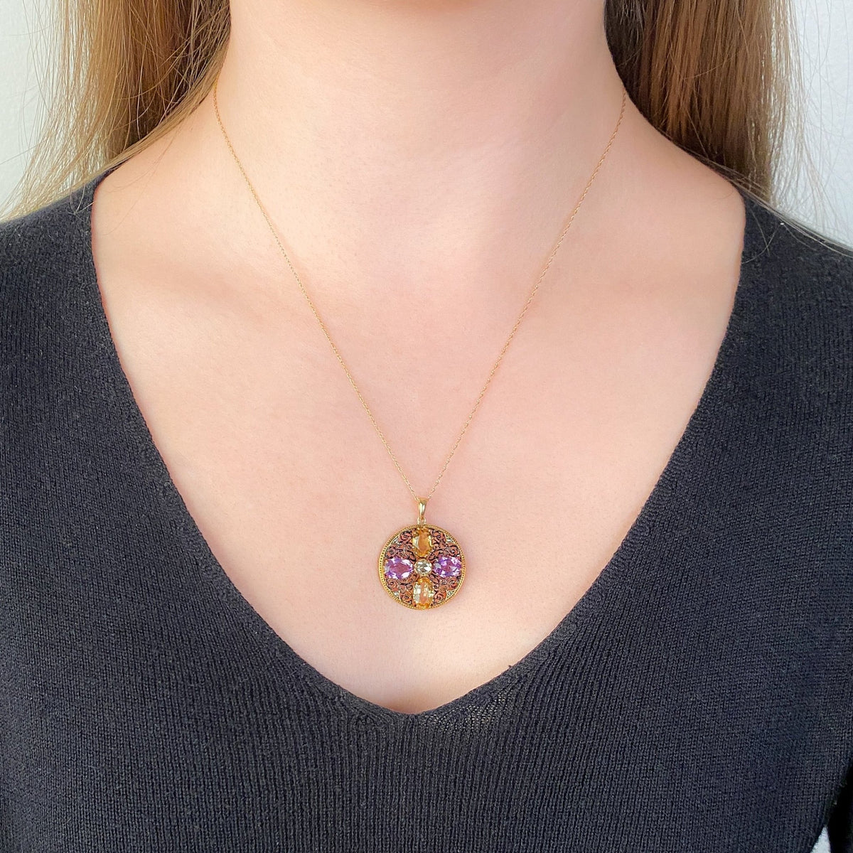 Antique Amethyst &amp; Citrine Pendant of 15ct Gold - Trademark Antiques