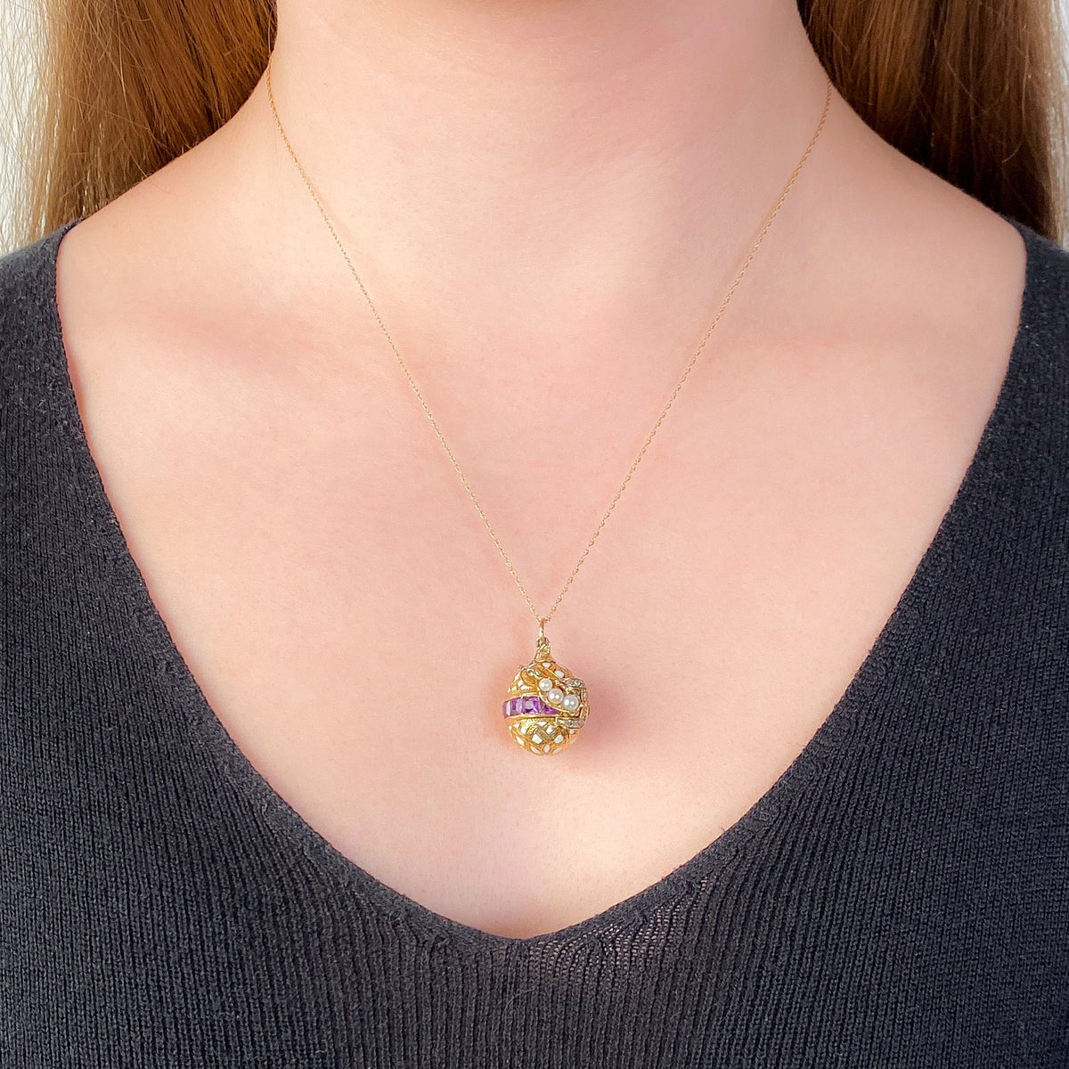 Antique Amethyst Egg Charm of 18k Gold - Trademark Antiques