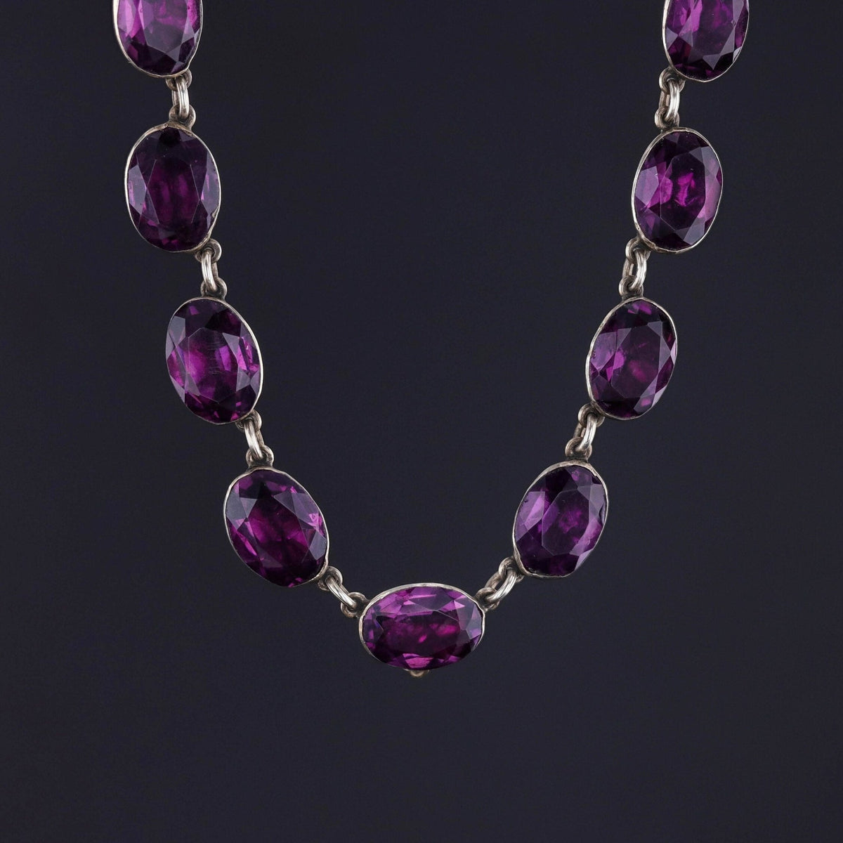 Antique Amethyst Paste Riviere Necklace of Sterling Silver - Trademark Antiques