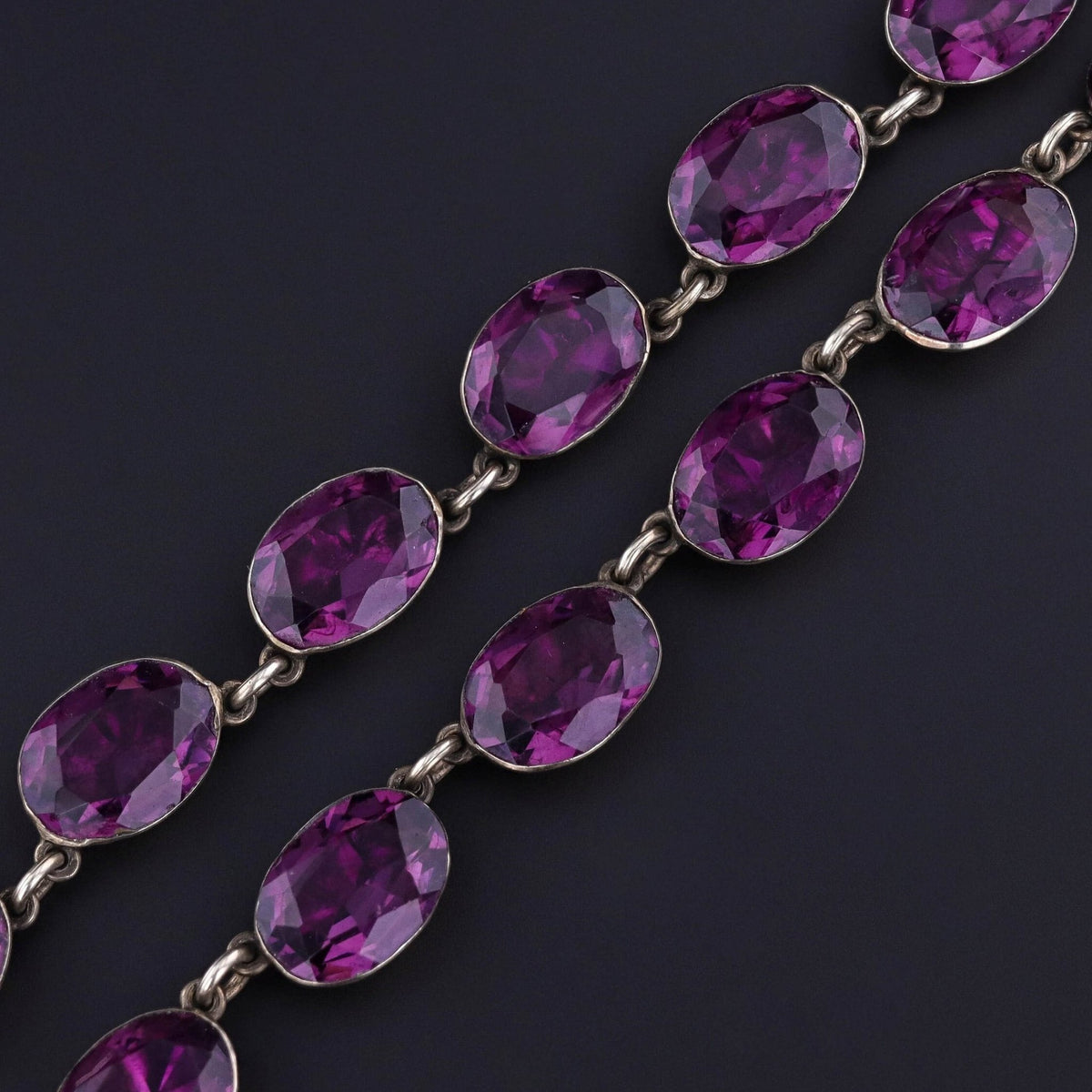 Antique Amethyst Paste Riviere Necklace of Sterling Silver - Trademark Antiques