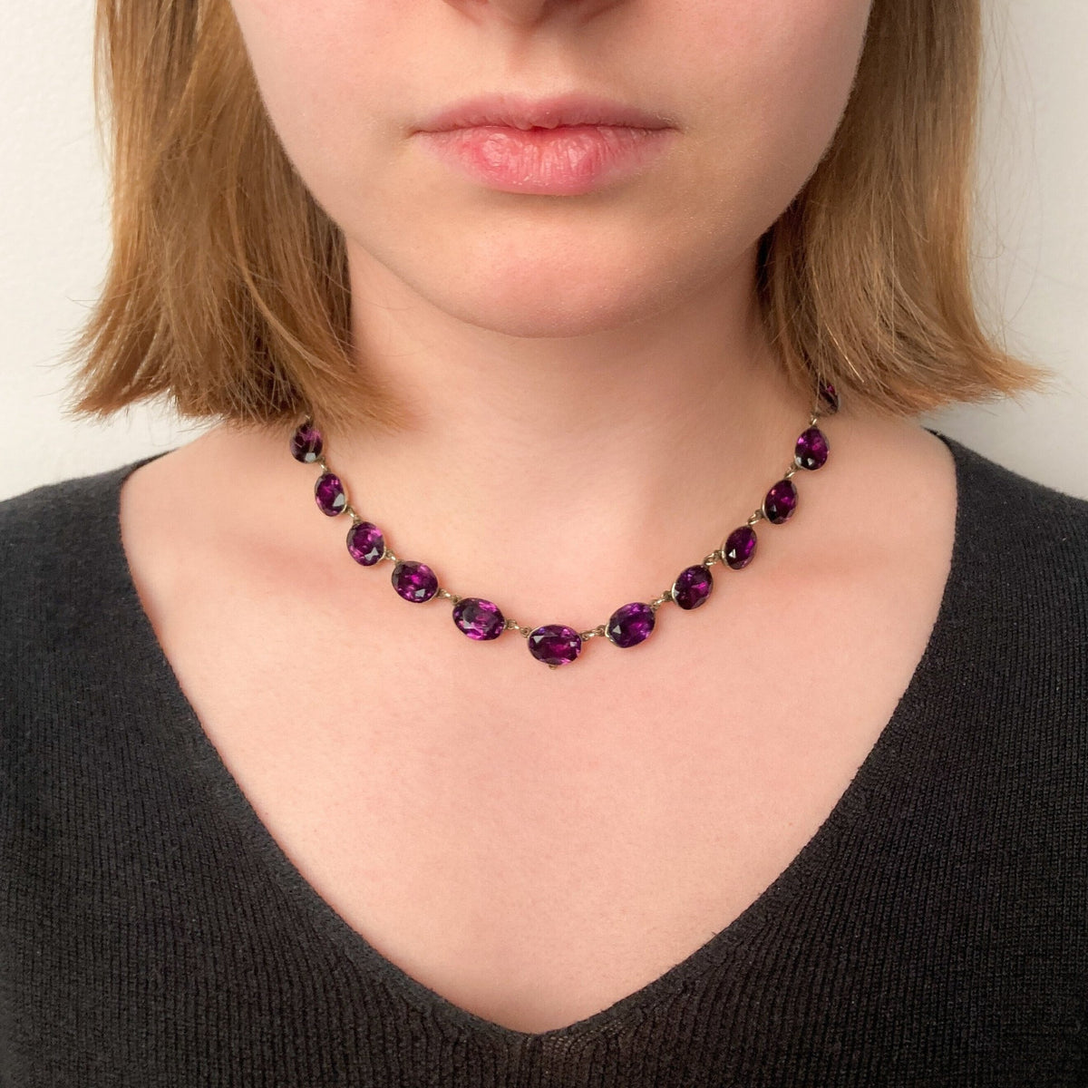 Antique Amethyst Paste Riviere Necklace of Sterling Silver - Trademark Antiques