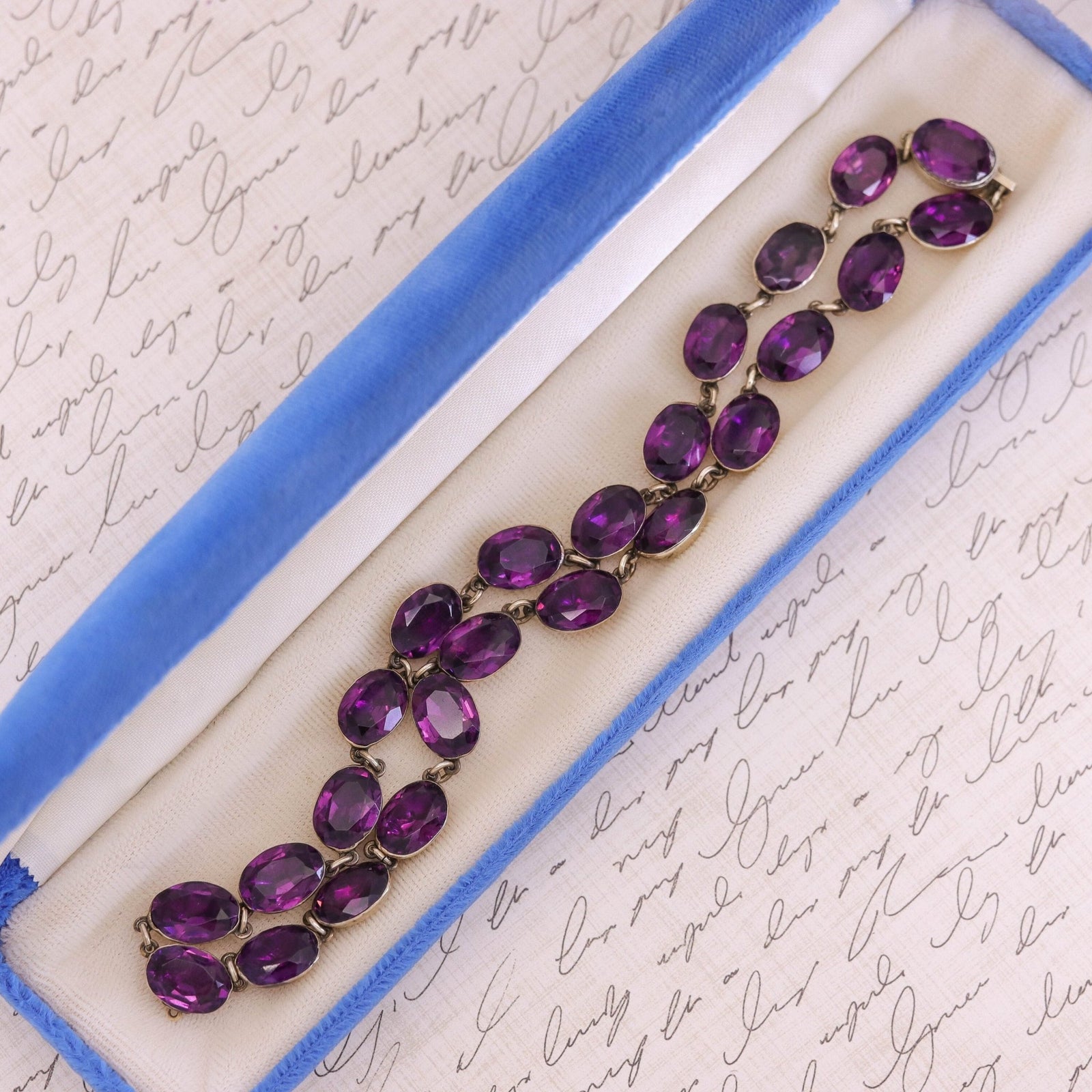 Antique Amethyst Paste Riviere Necklace of Sterling Silver - Trademark Antiques