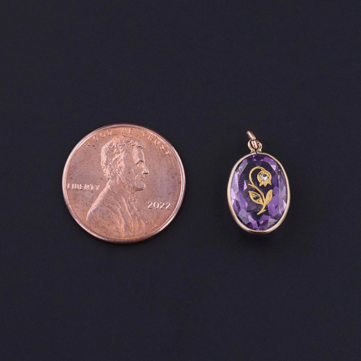 Antique Amethyst Rose of Sharon Charm of 14k Gold - Trademark Antiques