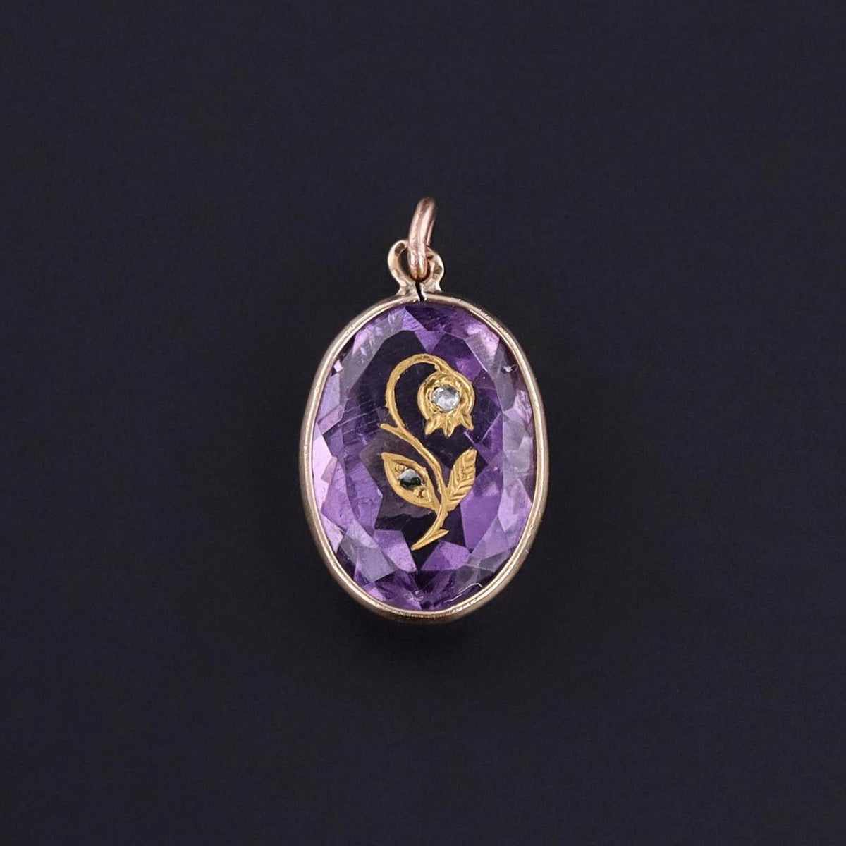Antique Amethyst Rose of Sharon Charm of 14k Gold - Trademark Antiques