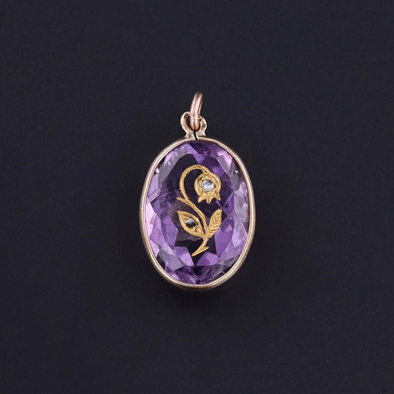 Antique Amethyst Rose of Sharon Charm of 14k Gold - Trademark Antiques