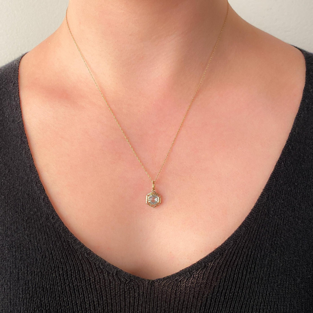 Antique Aqua Charm of 14k White and Yellow Gold - Trademark Antiques