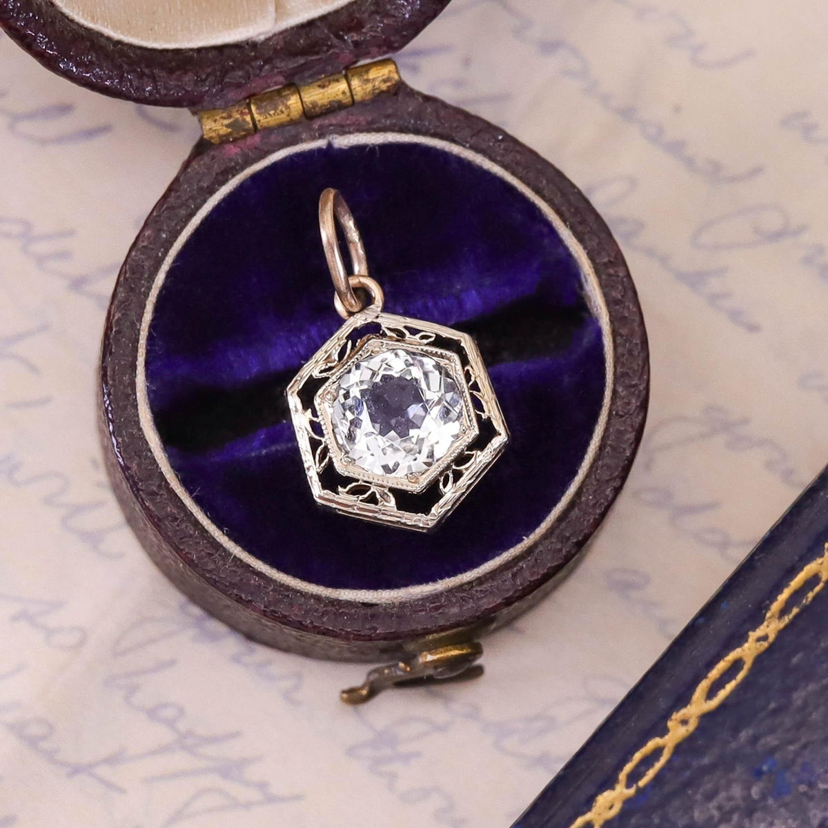 Antique Aqua Charm of 14k White and Yellow Gold - Trademark Antiques