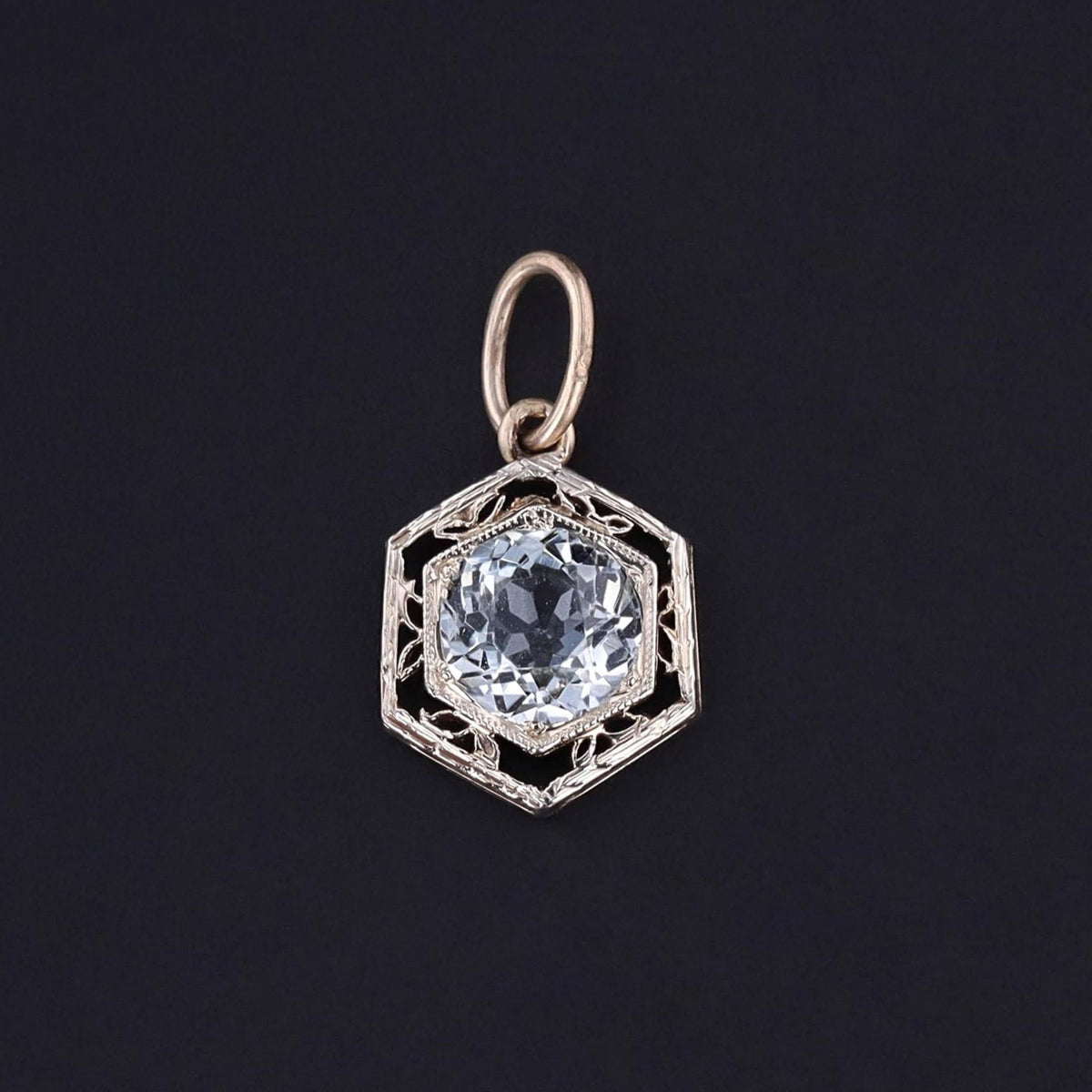 Antique Aqua Charm of 14k White and Yellow Gold - Trademark Antiques
