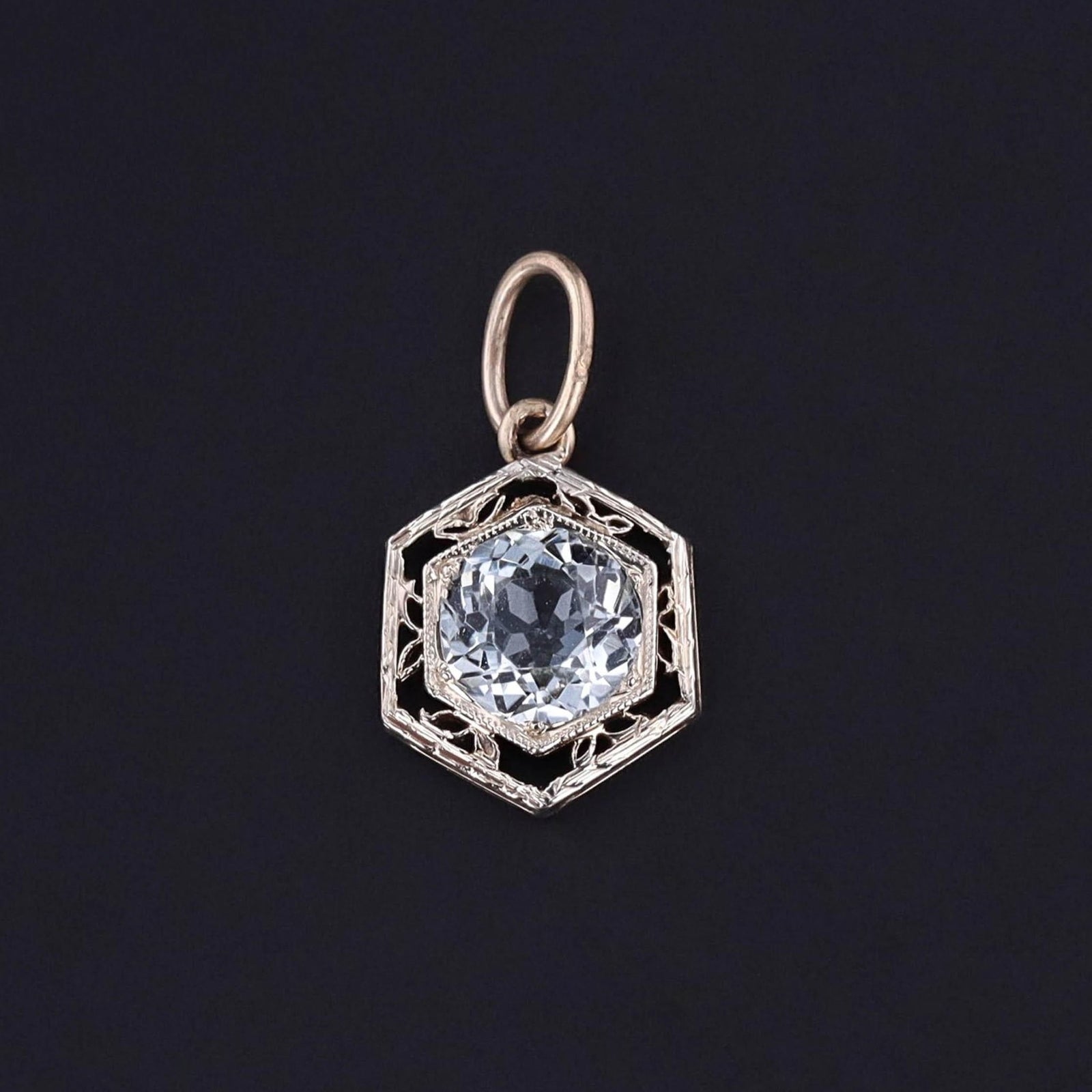 Antique Aqua Charm of 14k White and Yellow Gold - Trademark Antiques