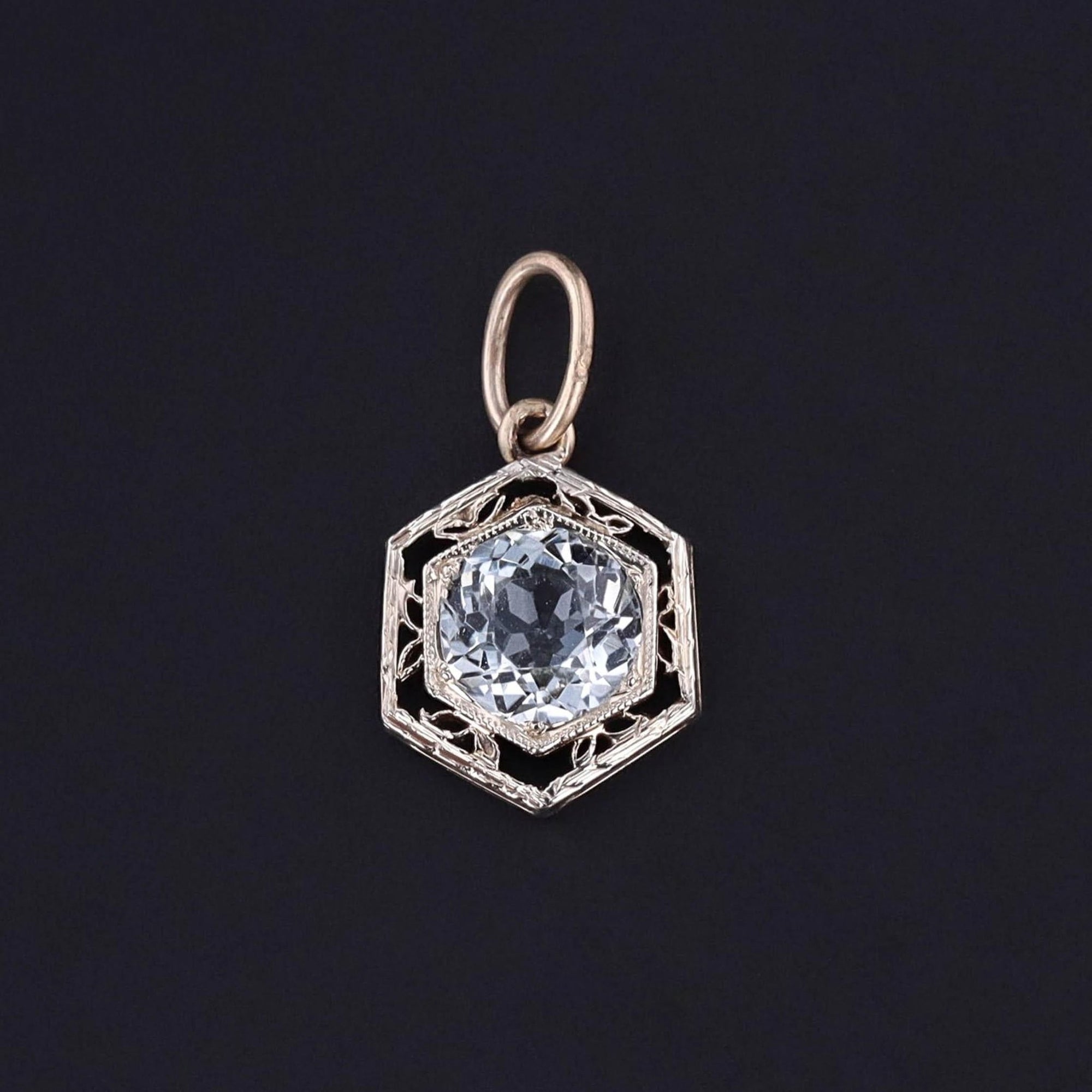 Antique Aqua Charm of 14k White and Yellow Gold - Trademark Antiques