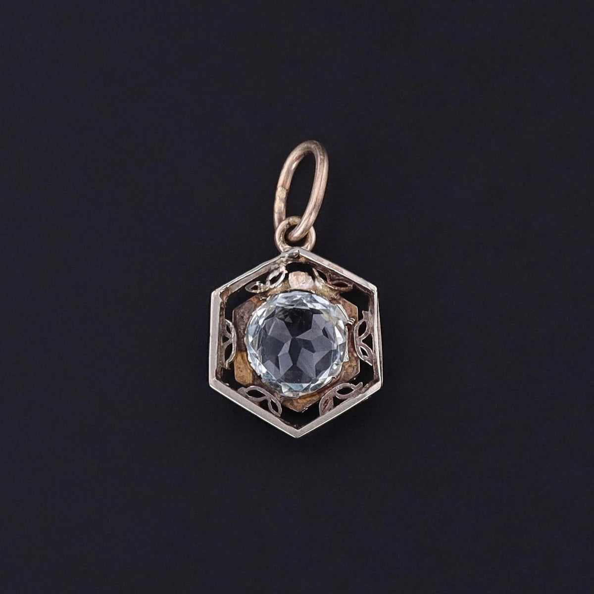 Antique Aqua Charm of 14k White and Yellow Gold - Trademark Antiques