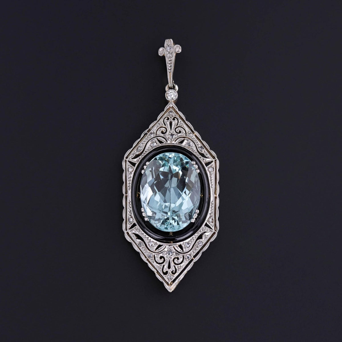 Antique Aquamarine and Diamond Pendant of Platinum and 14k Gold - Trademark Antiques
