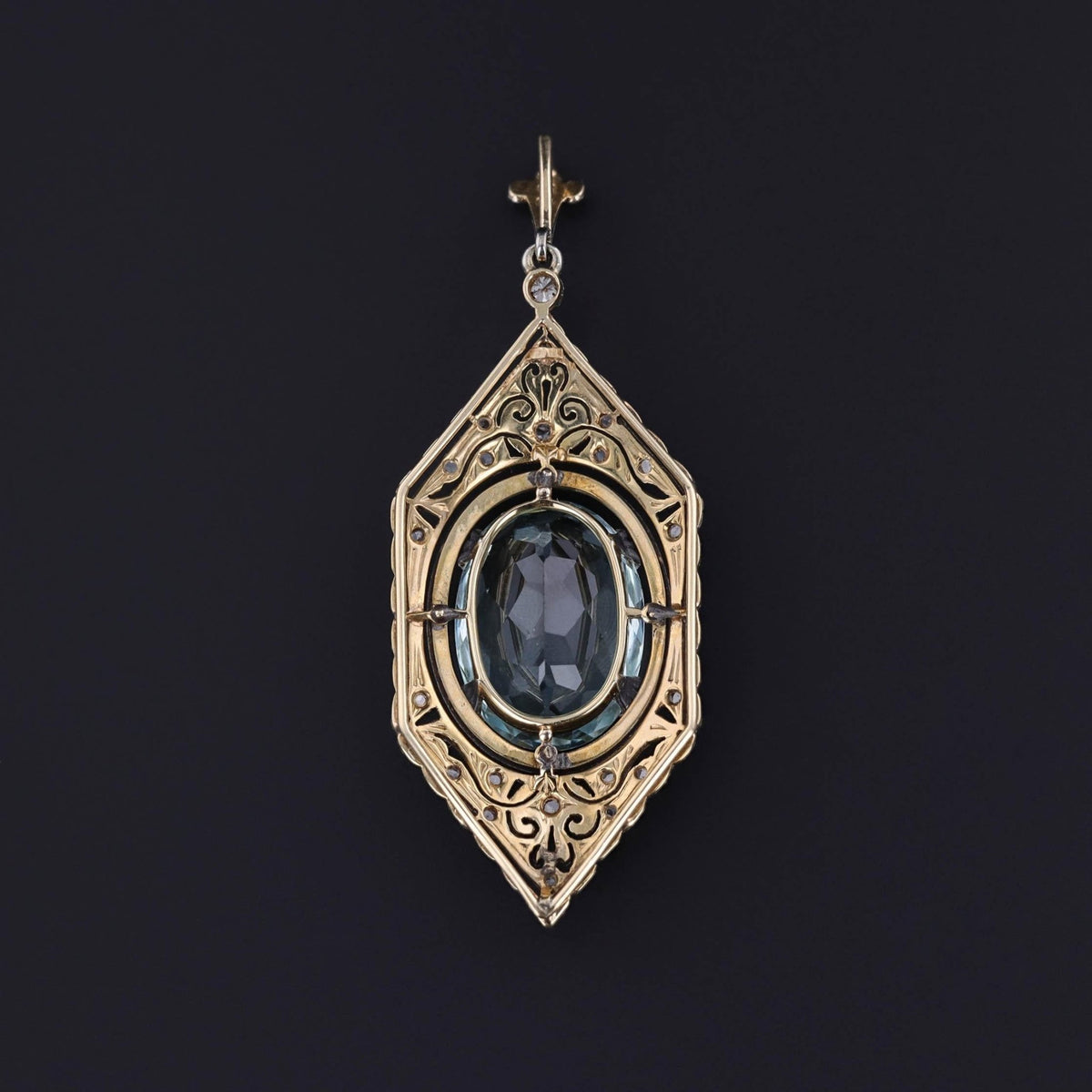 Antique Aquamarine and Diamond Pendant of Platinum and 14k Gold - Trademark Antiques