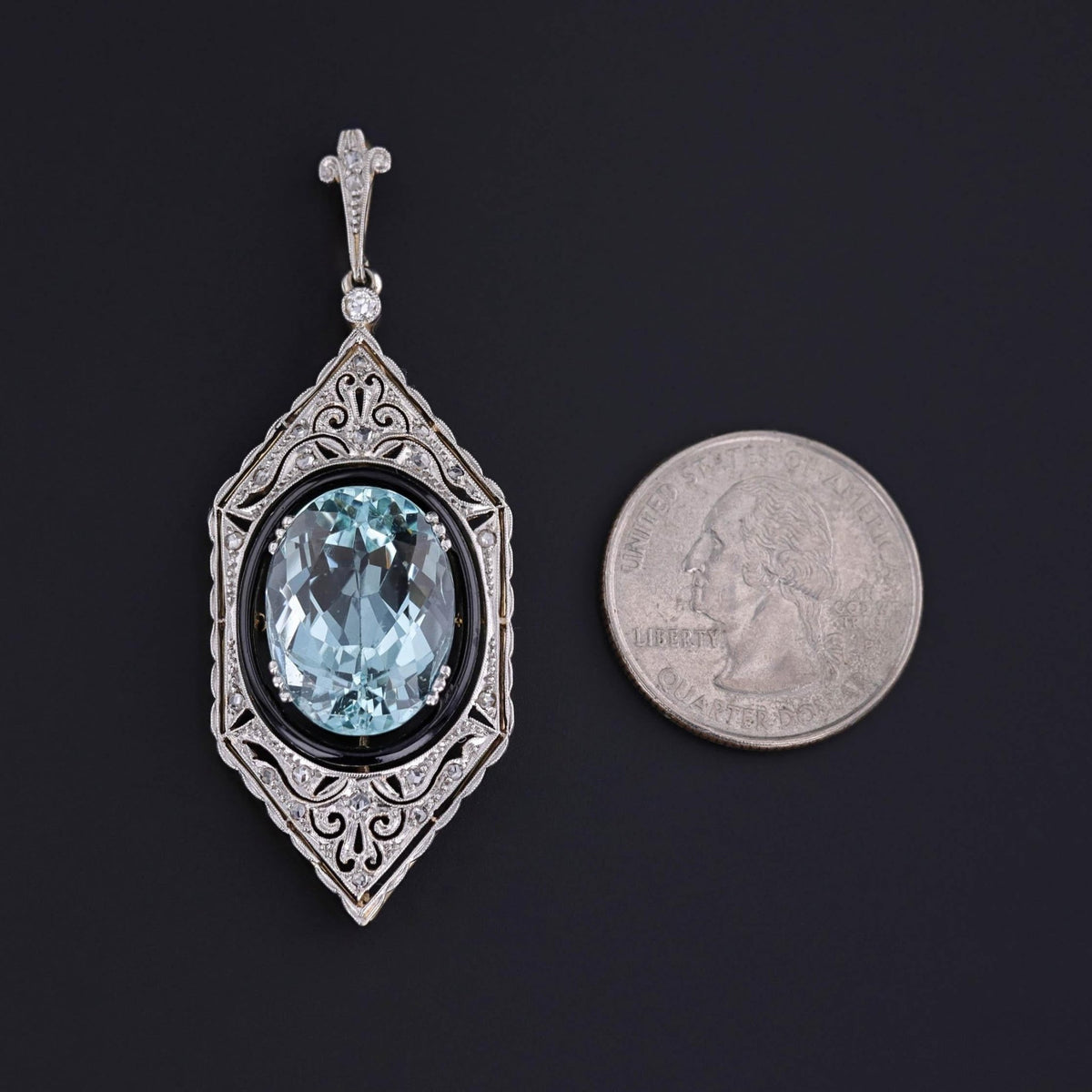 Antique Aquamarine and Diamond Pendant of Platinum and 14k Gold - Trademark Antiques