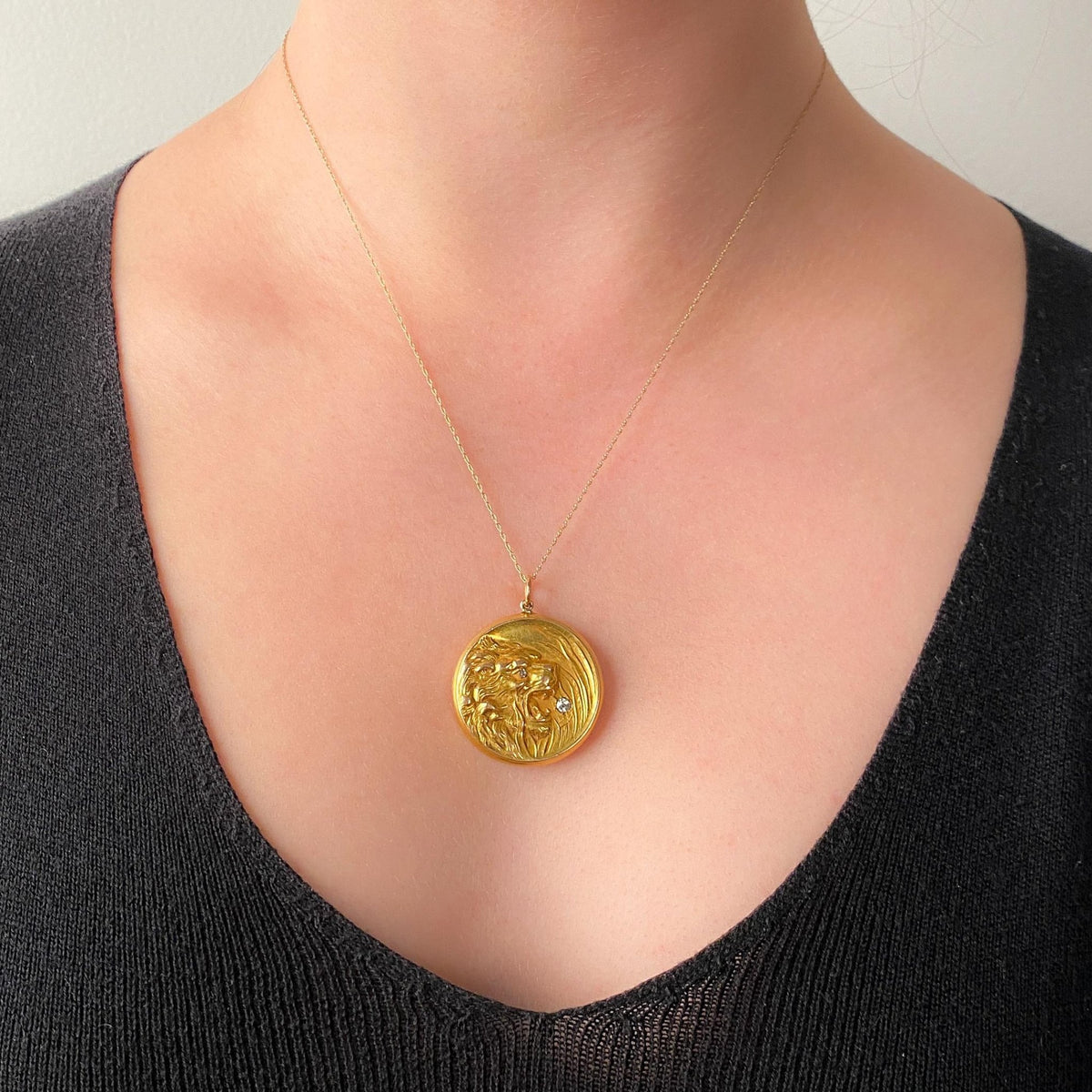 Antique Art Nouveau Lion Locket of 10k Gold - Trademark Antiques