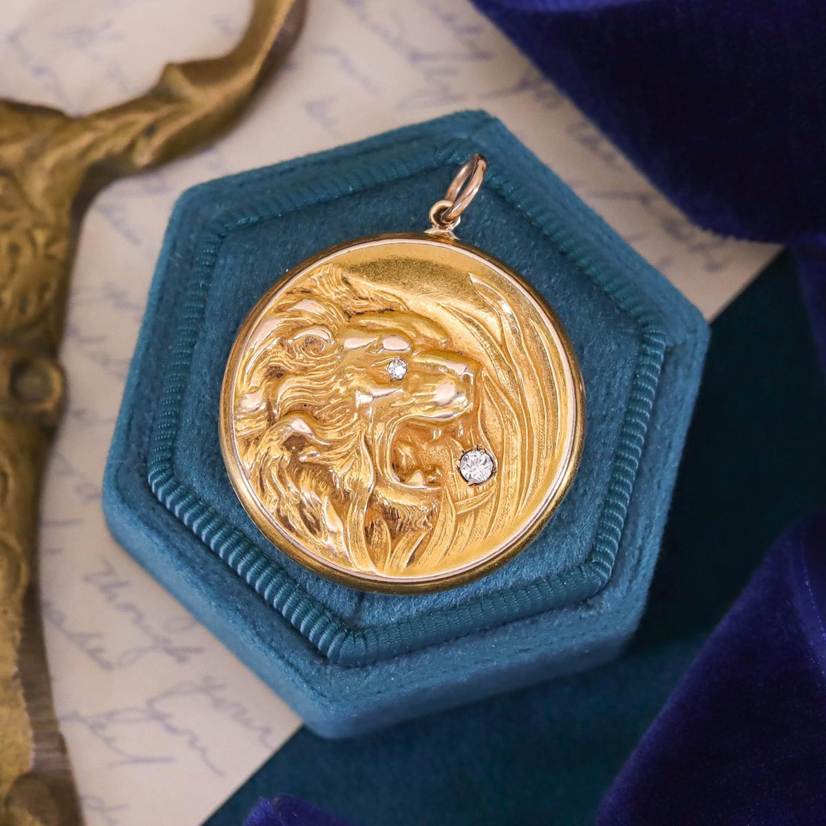 Antique Art Nouveau Lion Locket of 10k Gold - Trademark Antiques