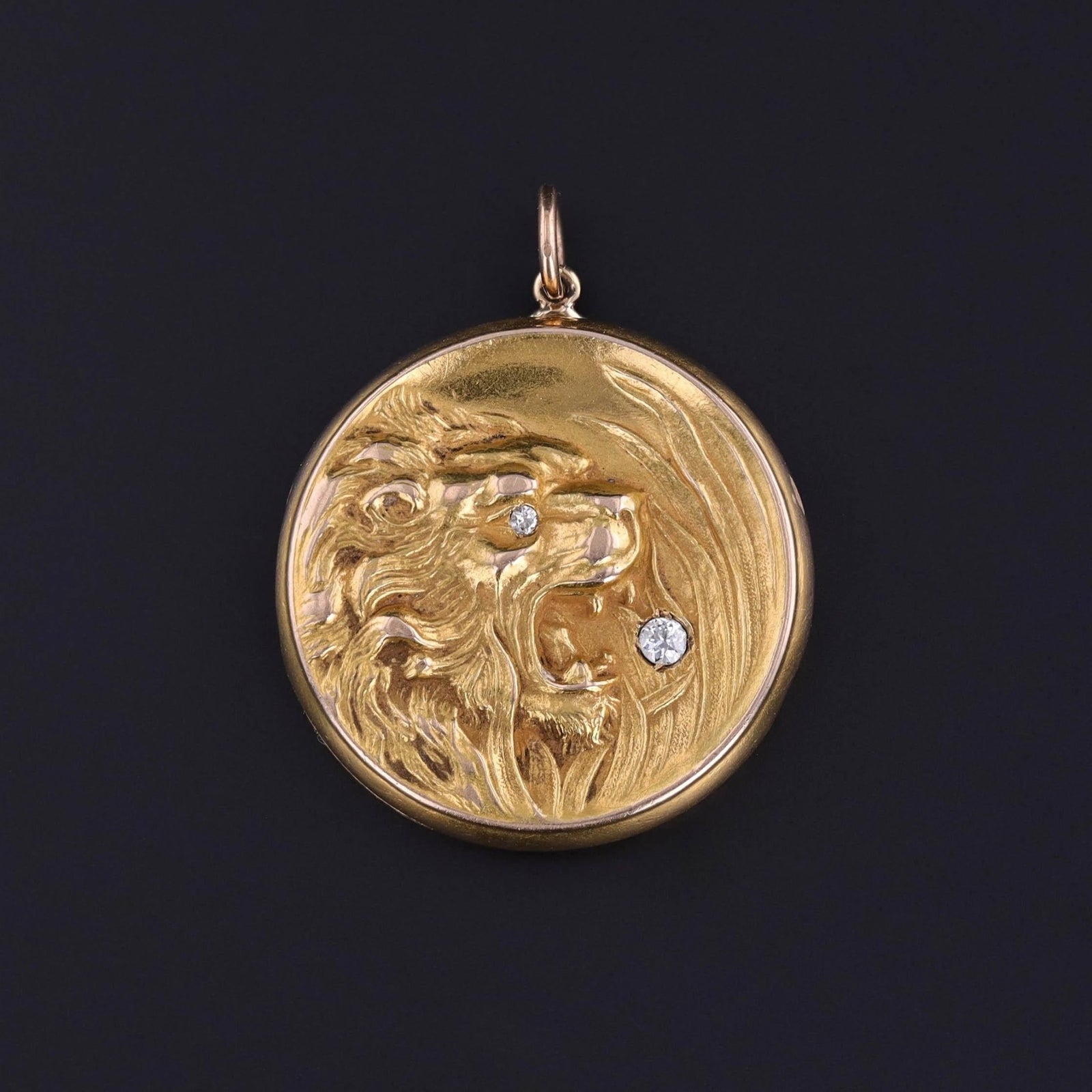 Antique Art Nouveau Lion Locket of 10k Gold - Trademark Antiques