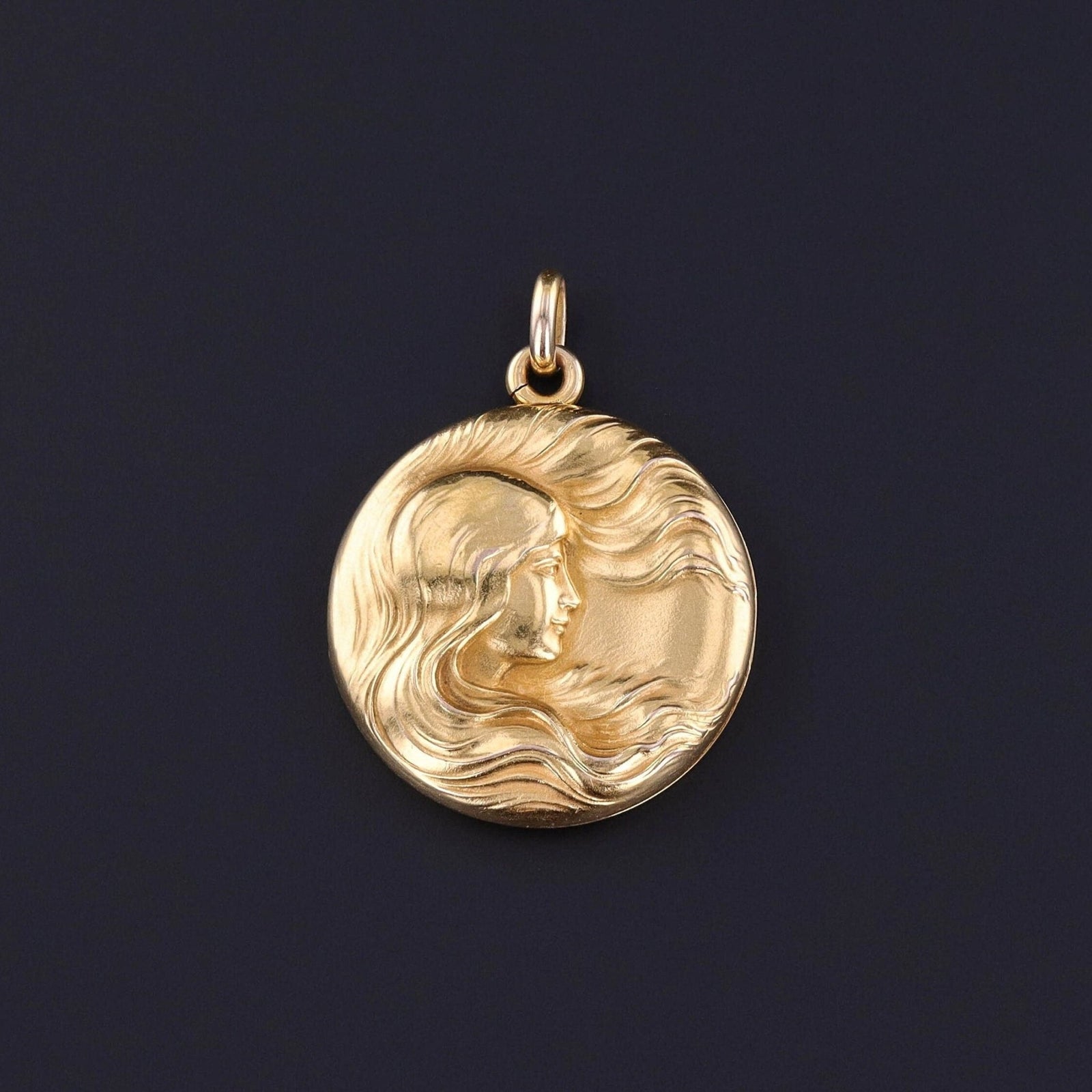 Antique Art Nouveau Woman Locket of 14k Gold - Trademark Antiques