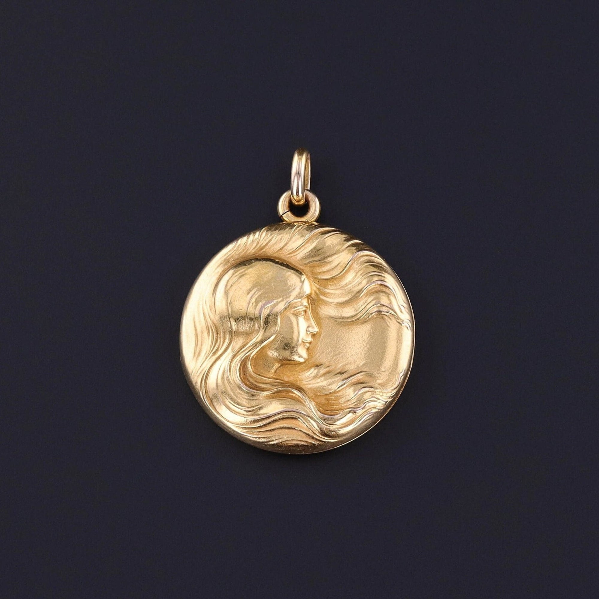 Antique Art Nouveau Woman Locket of 14k Gold - Trademark Antiques