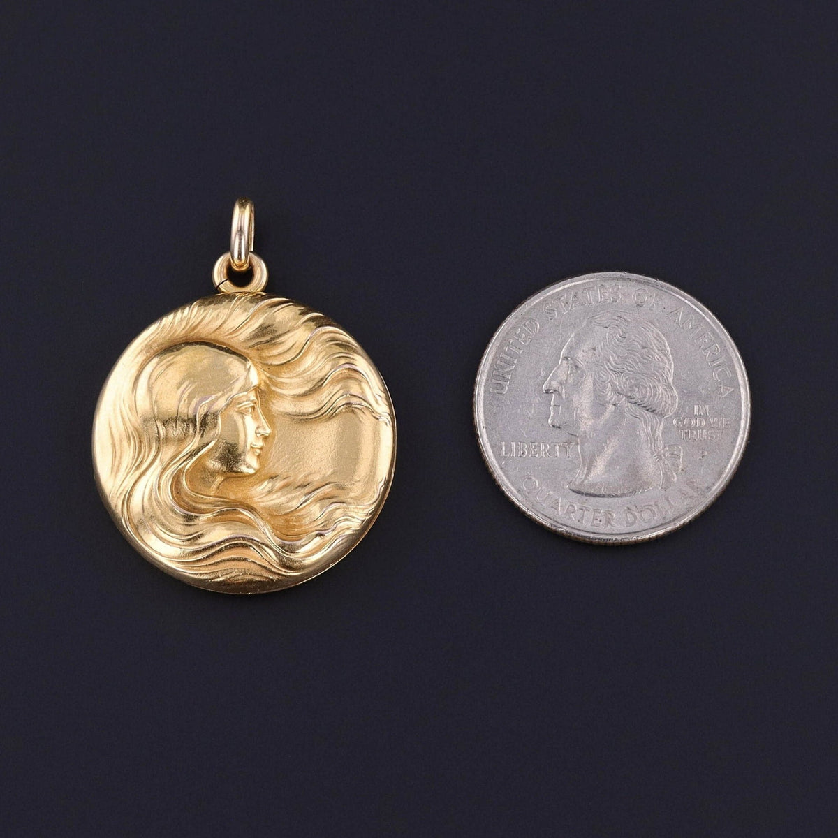 Antique Art Nouveau Woman Locket of 14k Gold - Trademark Antiques