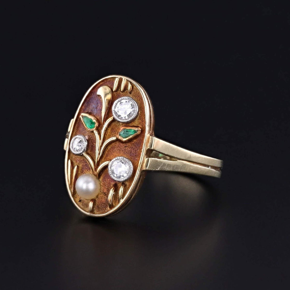 Antique Arts and Crafts Diamond Flower Ring of 14k Gold - Trademark Antiques