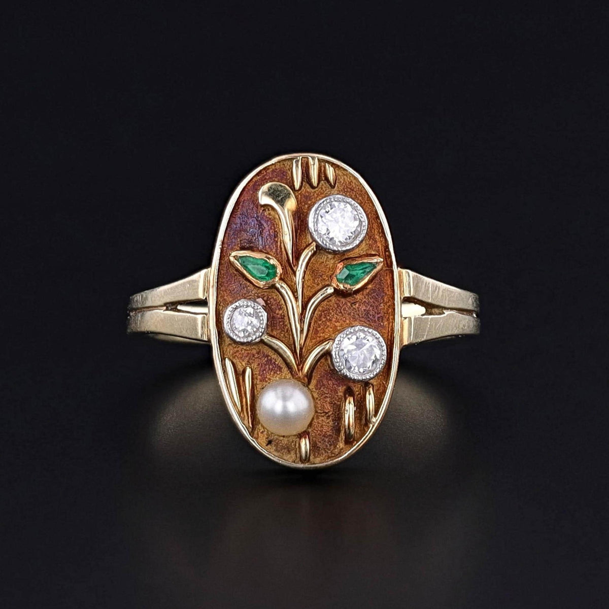 Antique Arts and Crafts Diamond Flower Ring of 14k Gold - Trademark Antiques