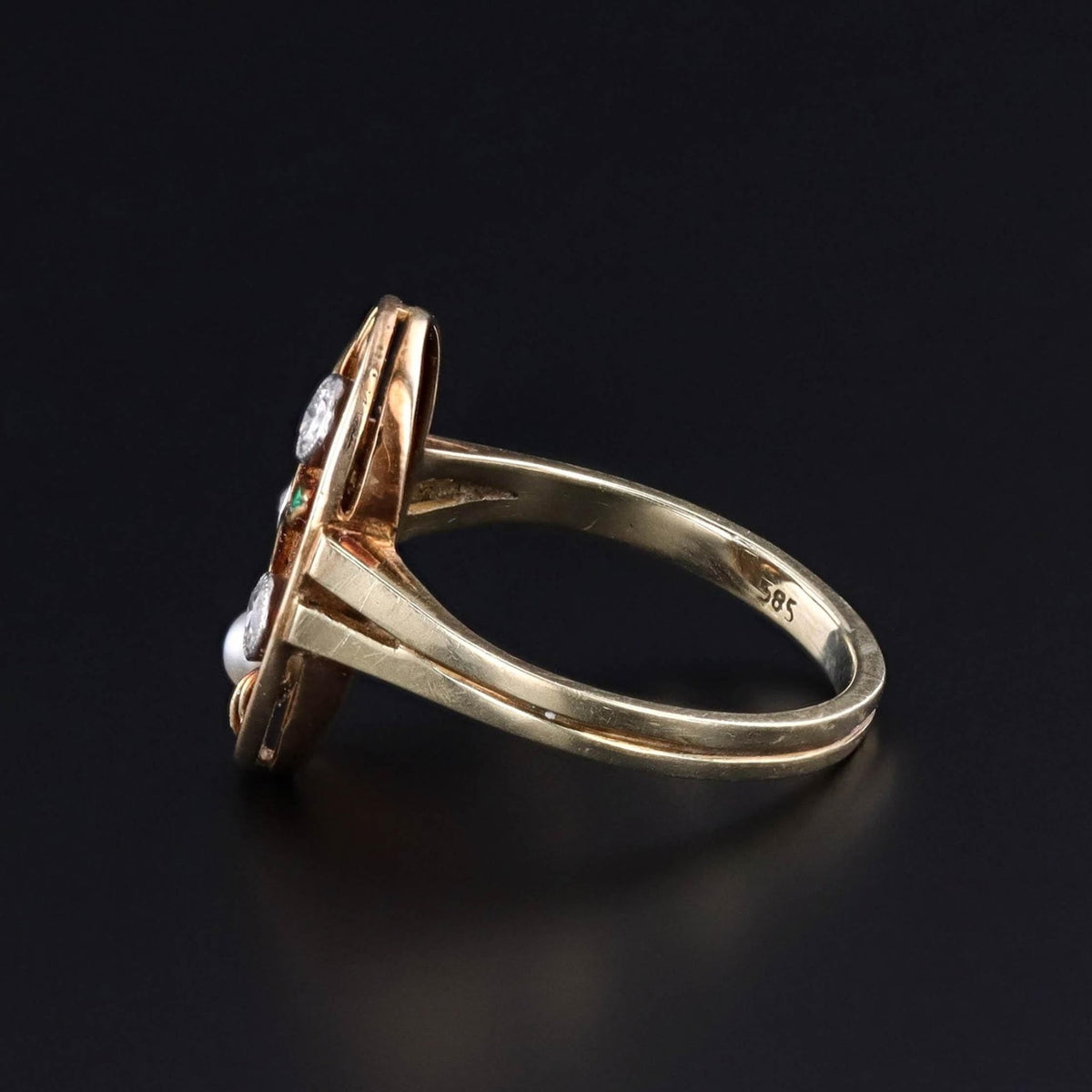 Antique Arts and Crafts Diamond Flower Ring of 14k Gold - Trademark Antiques