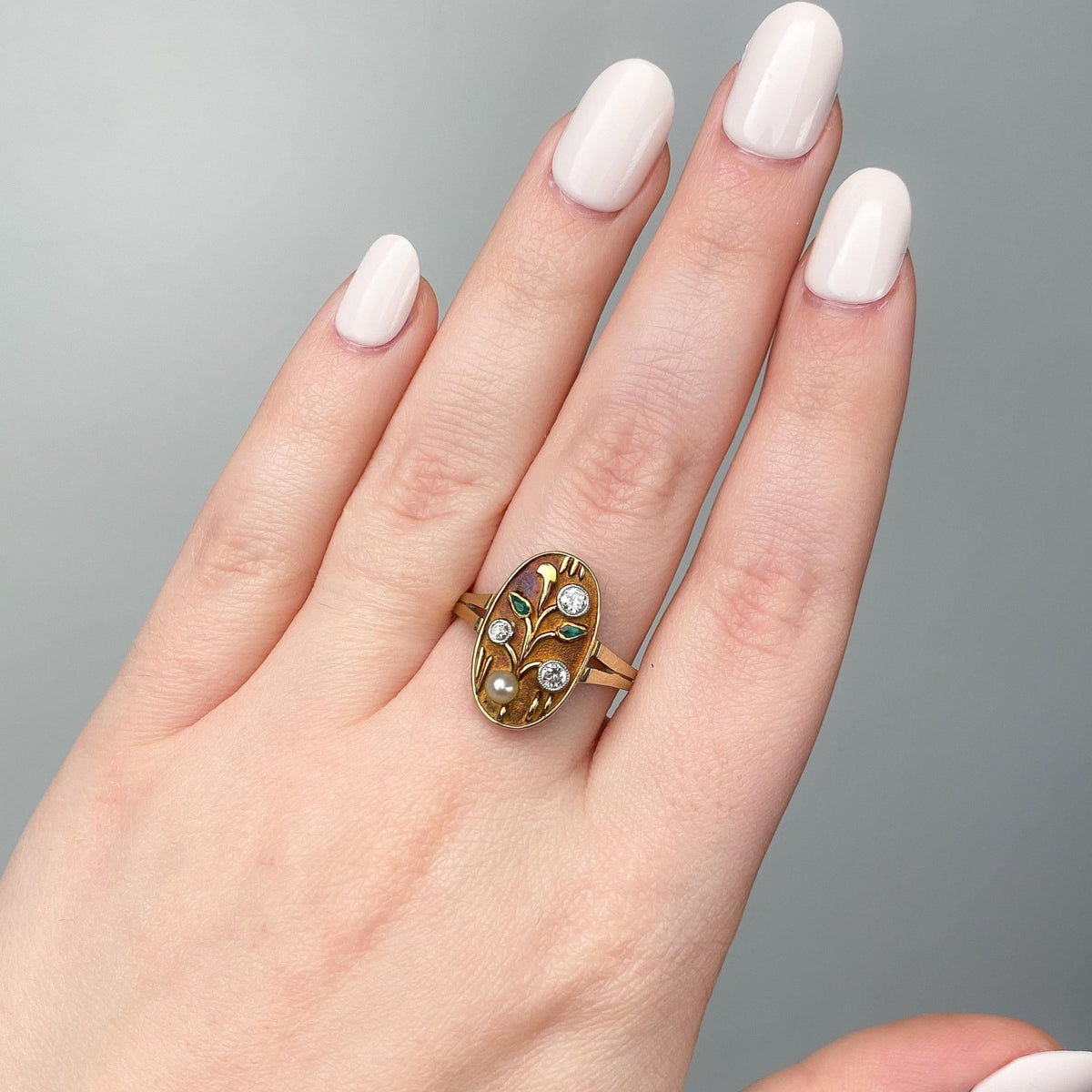 Antique Arts and Crafts Diamond Flower Ring of 14k Gold - Trademark Antiques