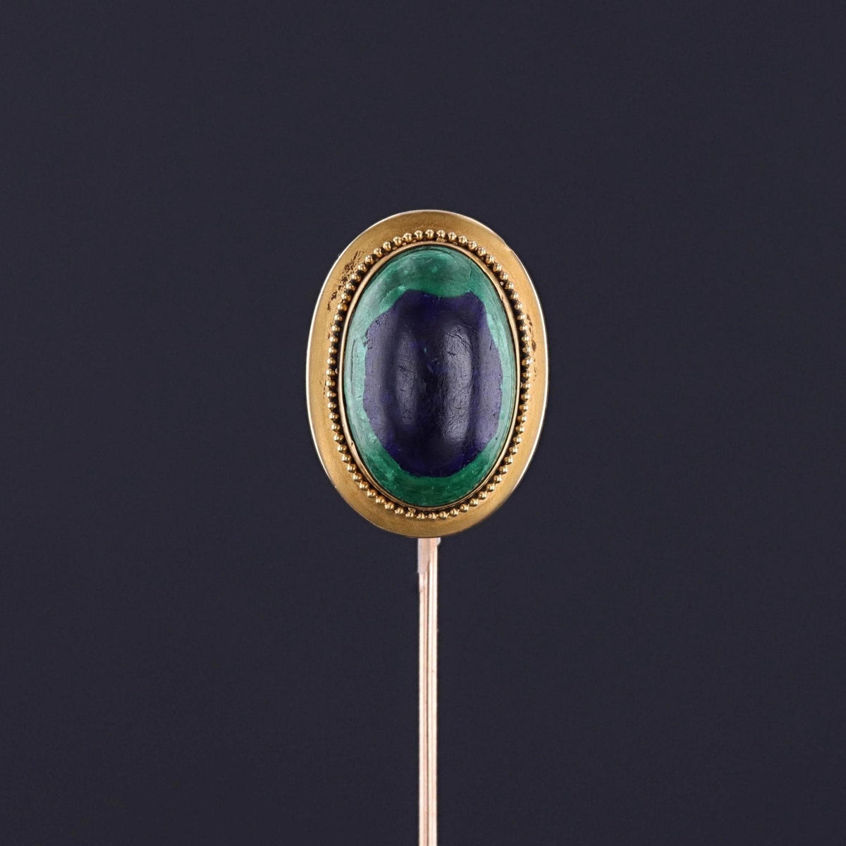 Antique Azurite Malachite Peacock Eye Stickpin of 15ct Gold - Trademark Antiques