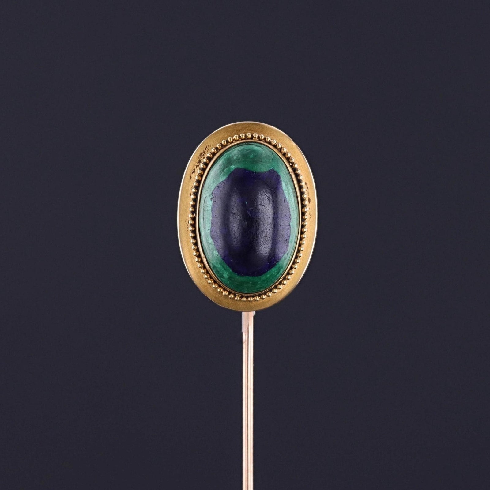 Antique Azurite Malachite Peacock Eye Stickpin of 15ct Gold - Trademark Antiques