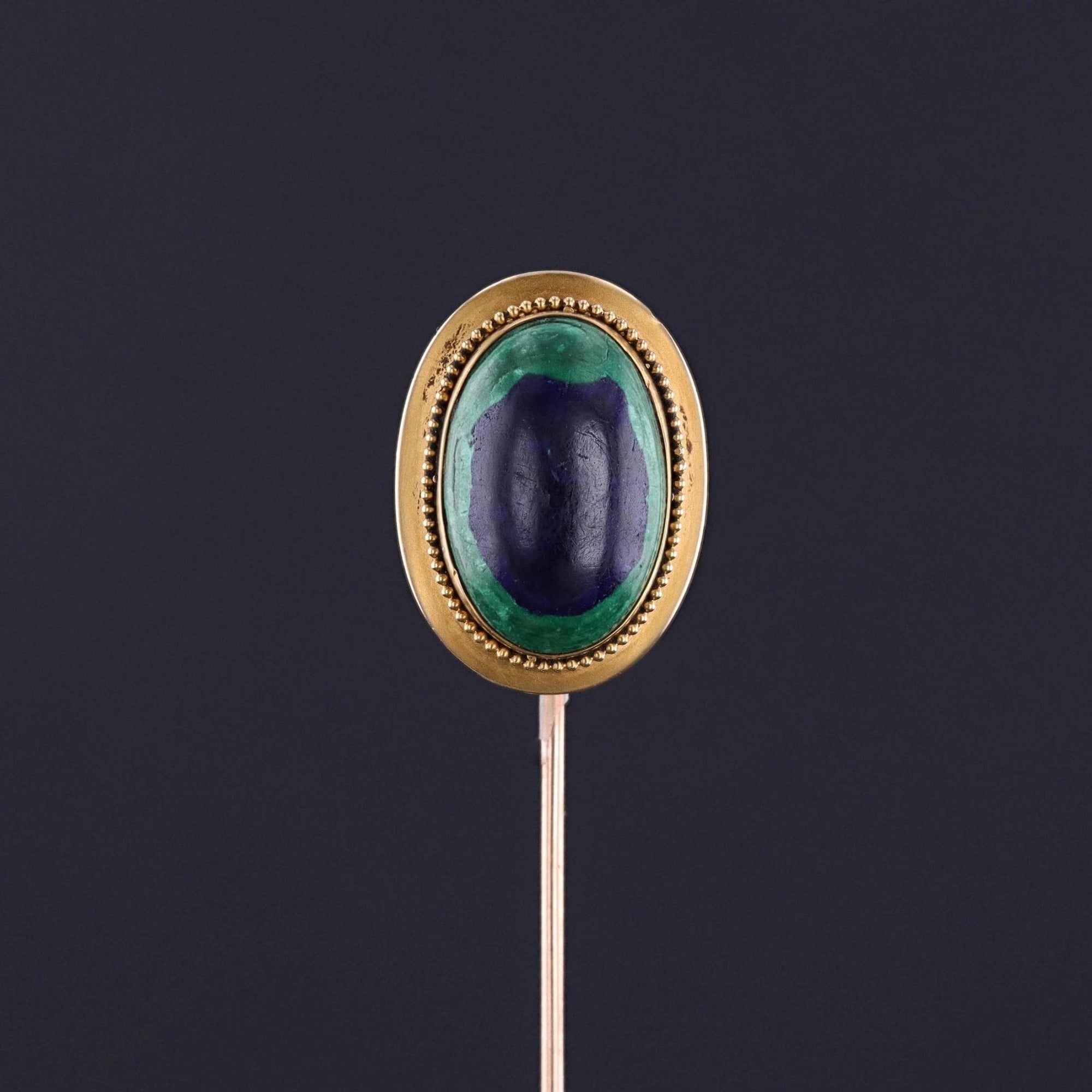 Antique Azurite Malachite Peacock Eye Stickpin of 15ct Gold - Trademark Antiques