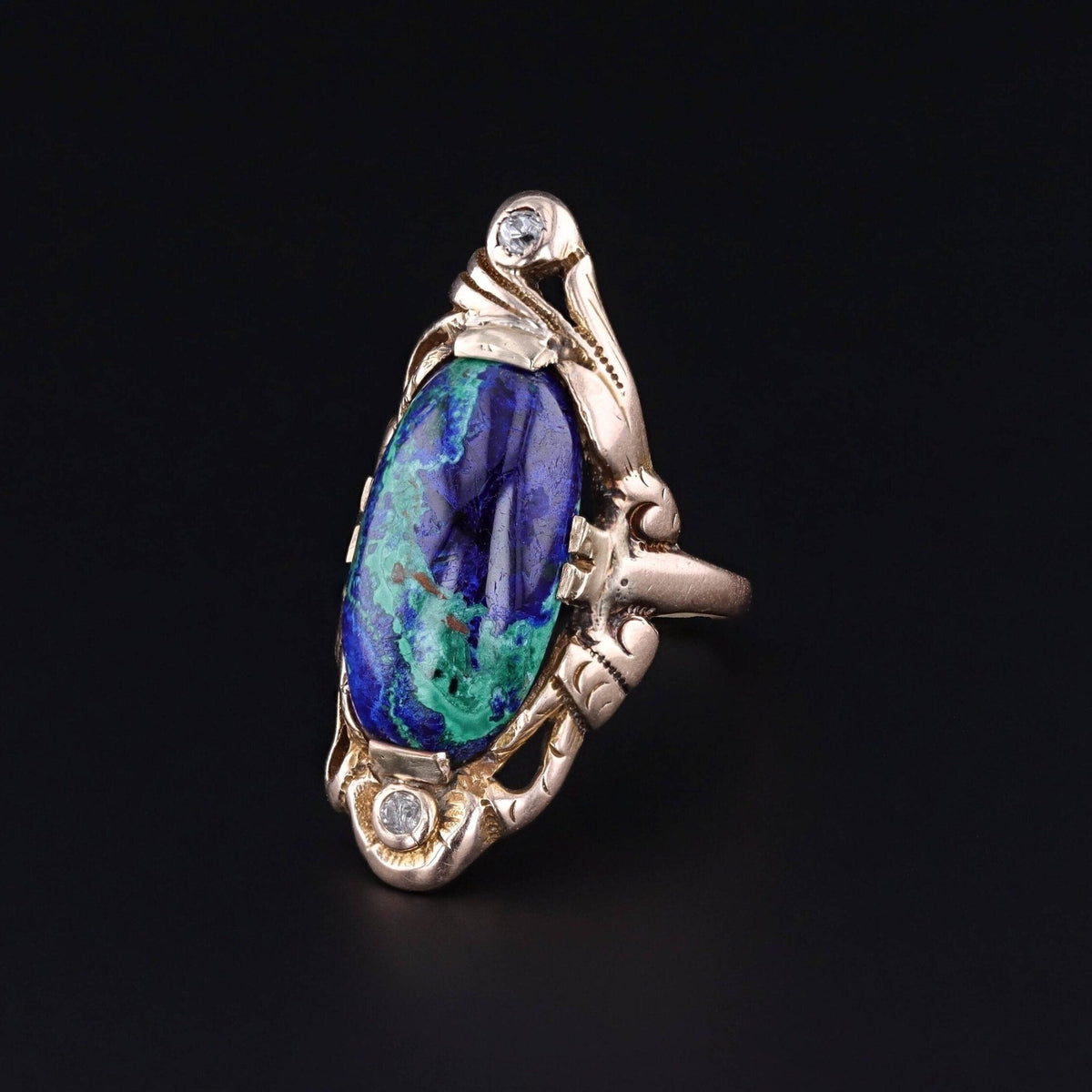 Antique Azurite Malachite Ring of 10k Gold - Trademark Antiques