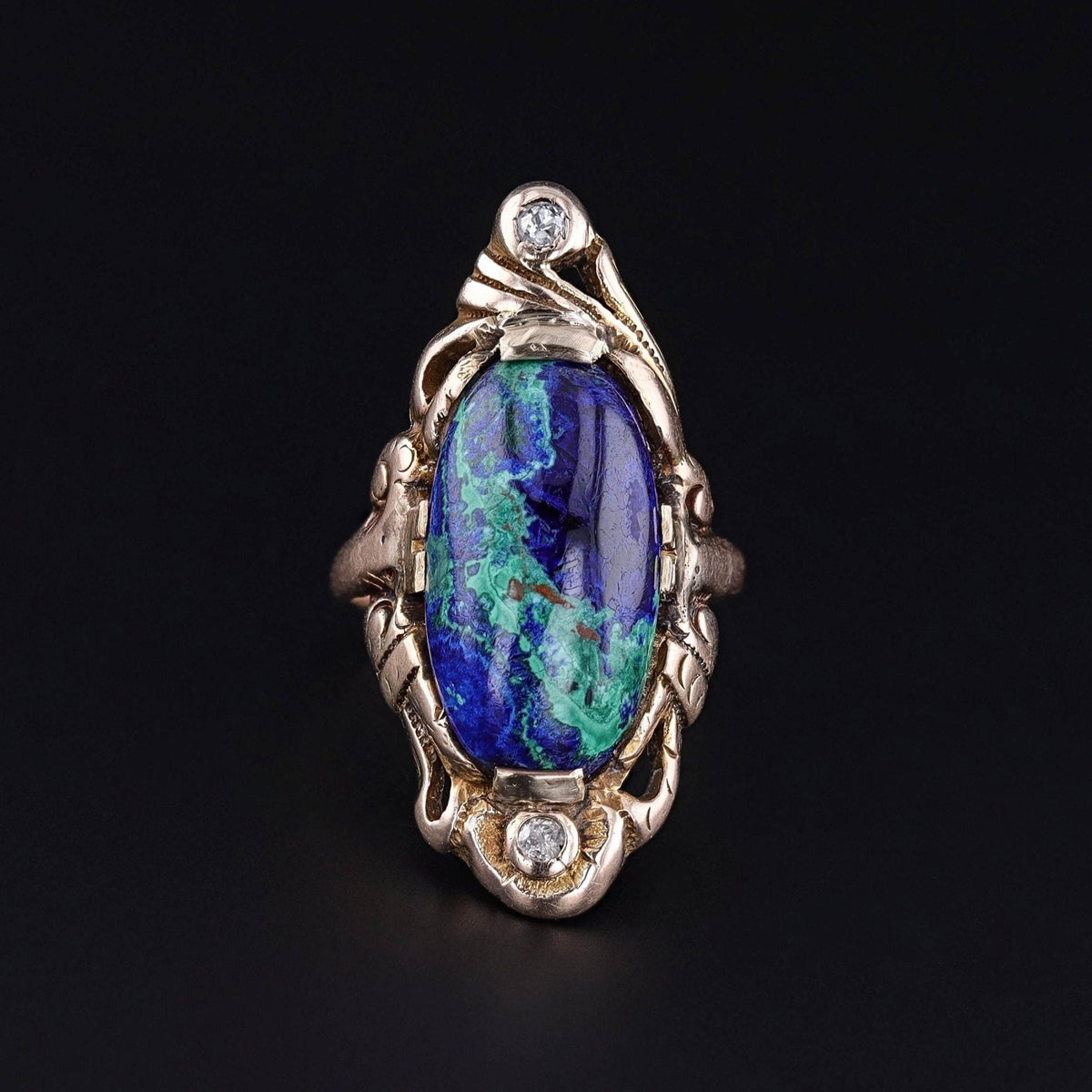 Antique Azurite Malachite Ring of 10k Gold - Trademark Antiques