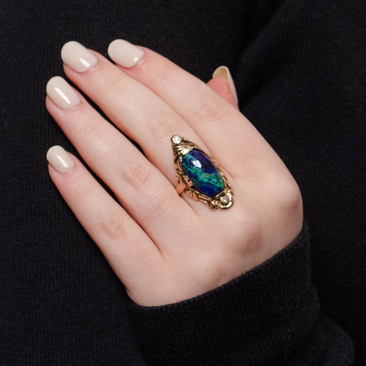 Antique Azurite Malachite Ring of 10k Gold - Trademark Antiques