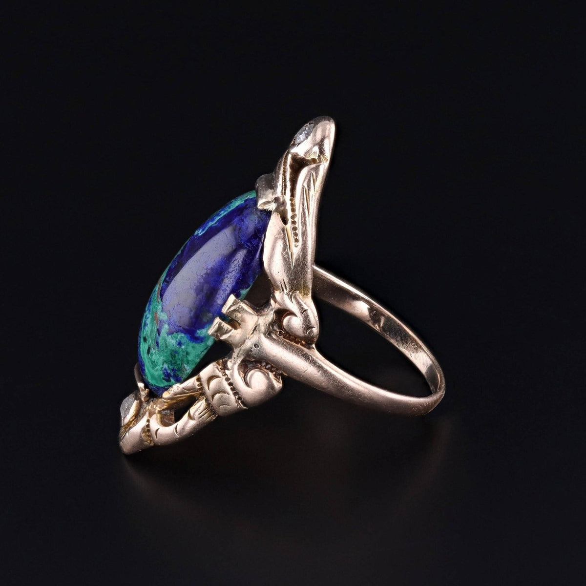Antique Azurite Malachite Ring of 10k Gold - Trademark Antiques