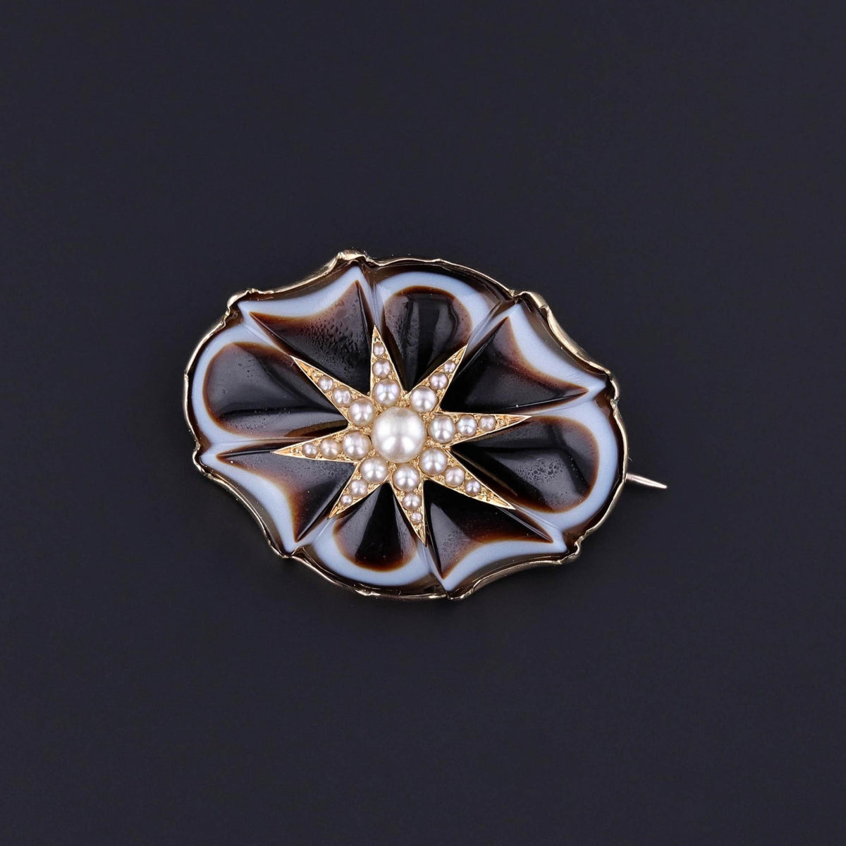 Antique Banded Agate and Pearl Star Brooch - Trademark Antiques