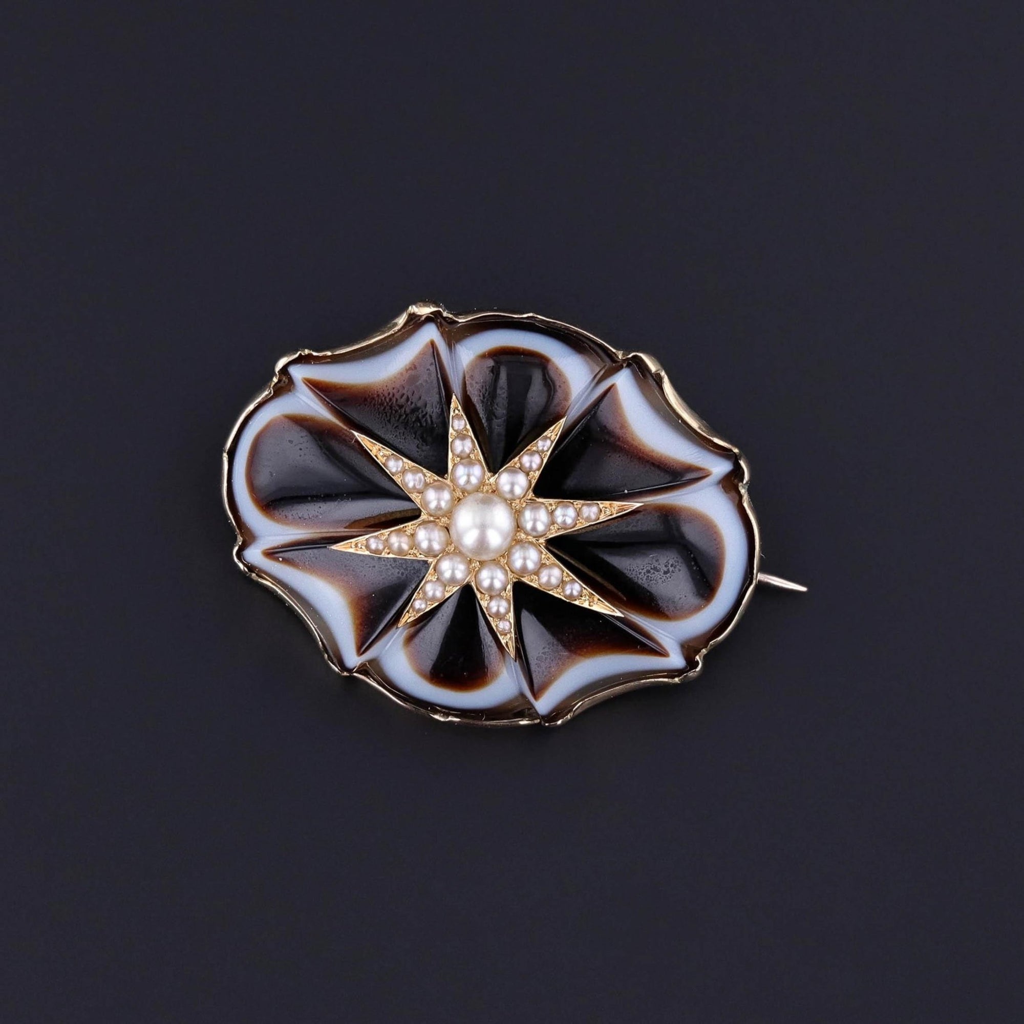 Antique Banded Agate and Pearl Star Brooch - Trademark Antiques