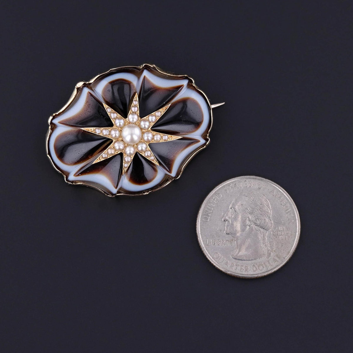 Antique Banded Agate and Pearl Star Brooch - Trademark Antiques