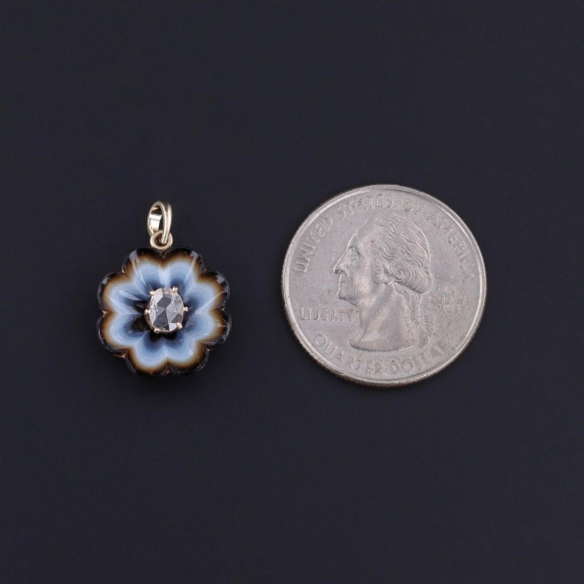 Antique Banded Agate Flower Pendant of 12ct Gold - Trademark Antiques