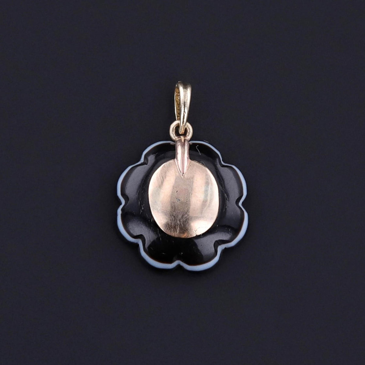 Antique Banded Agate Flower Pendant of 12ct Gold - Trademark Antiques