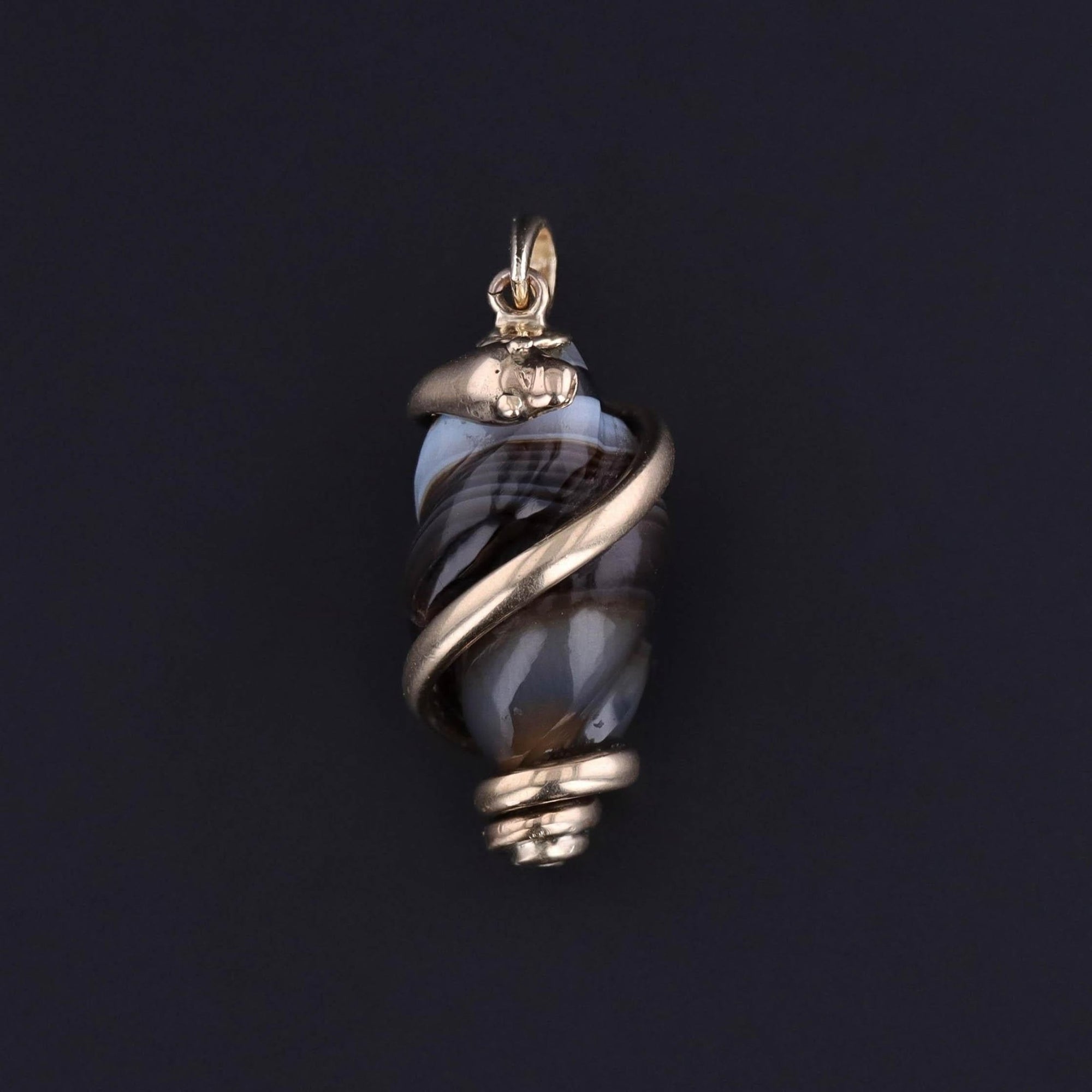 Antique Banded Agate Snake Pendant of 9ct Gold - Trademark Antiques