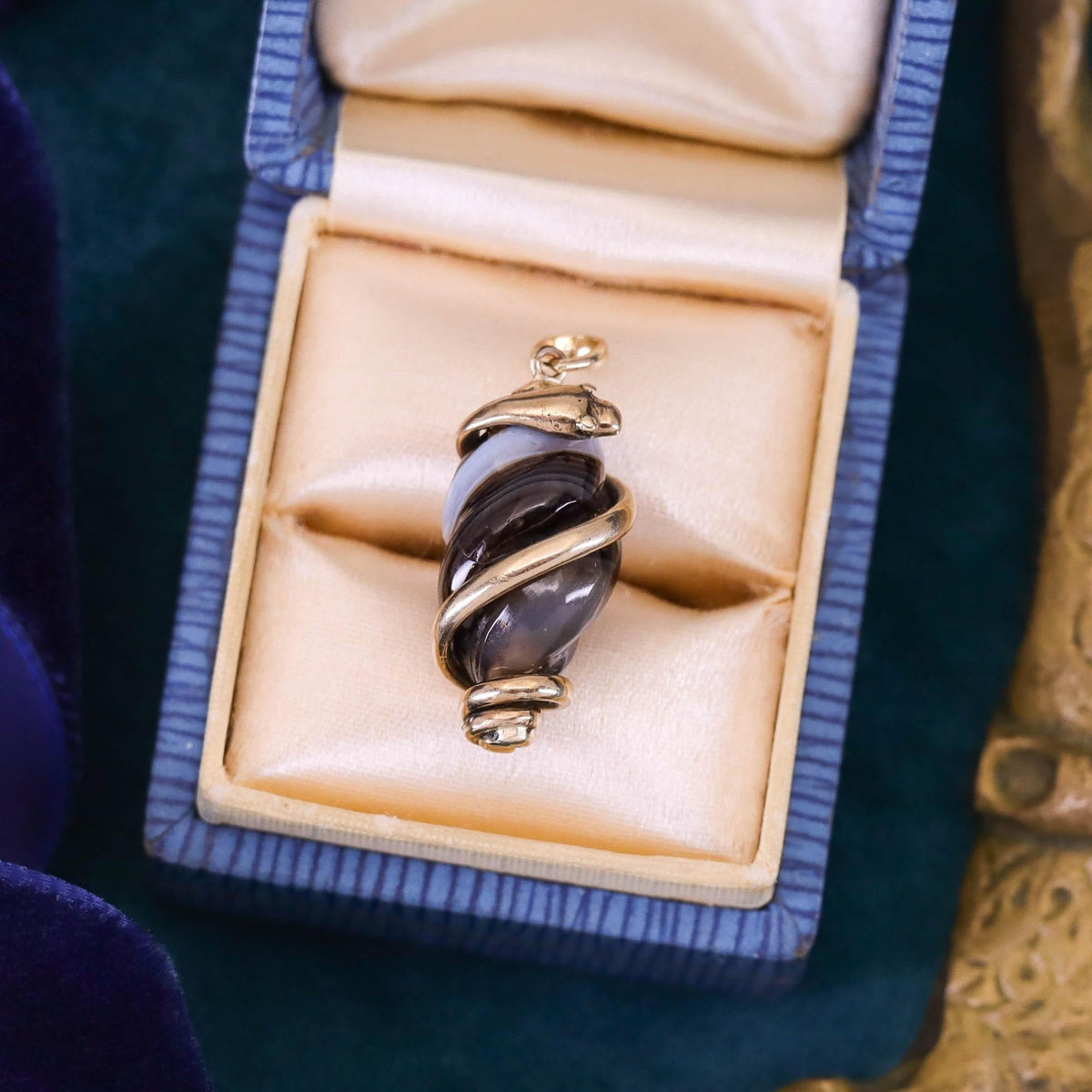 Antique Banded Agate Snake Pendant of 9ct Gold - Trademark Antiques